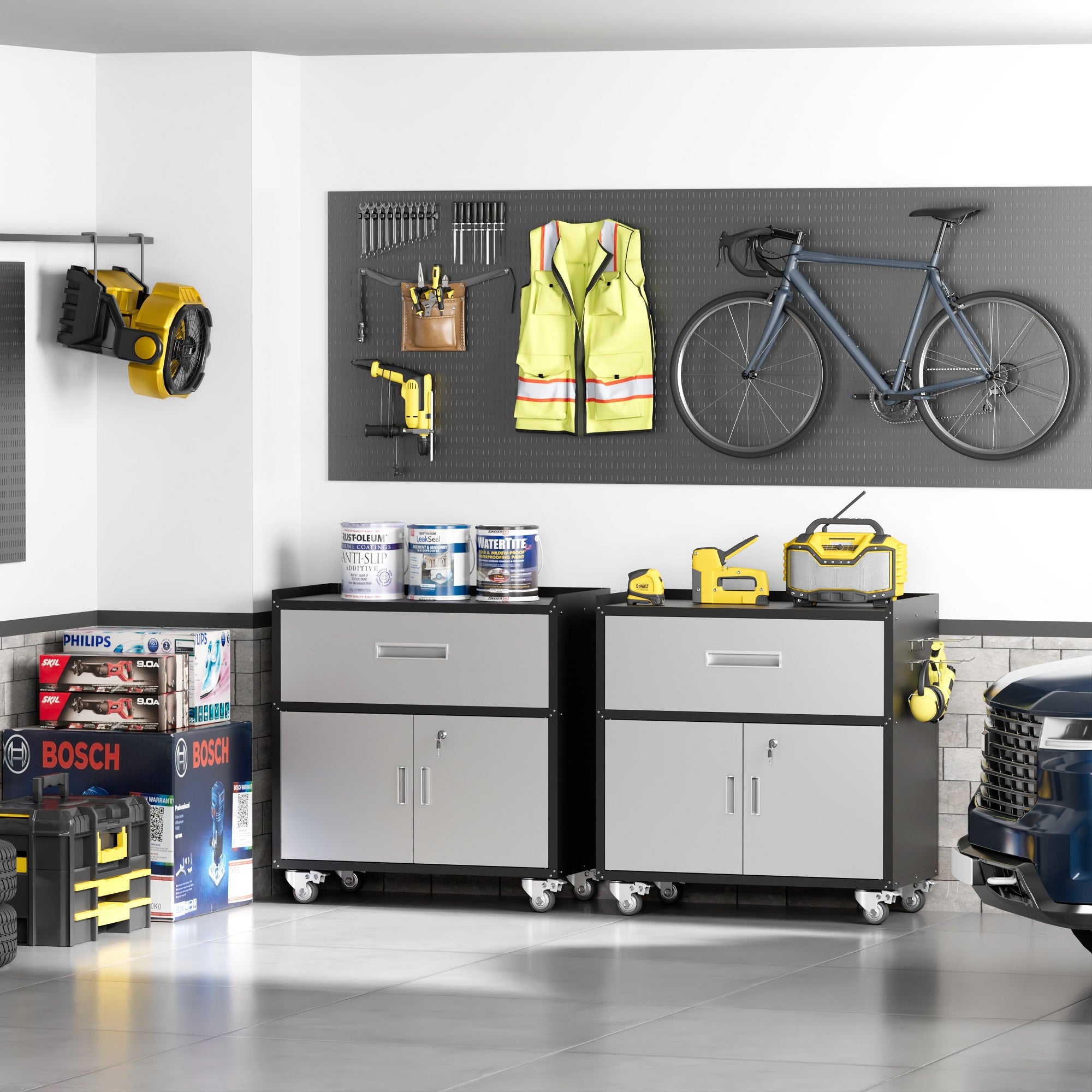 HAOYYE Metal Garage Storage Cabinets Rolling Tool Cart with Lockable Drawers and Wheels Heavy Duty Utility Tool Chest Organizer for Workshop Garage Home Office