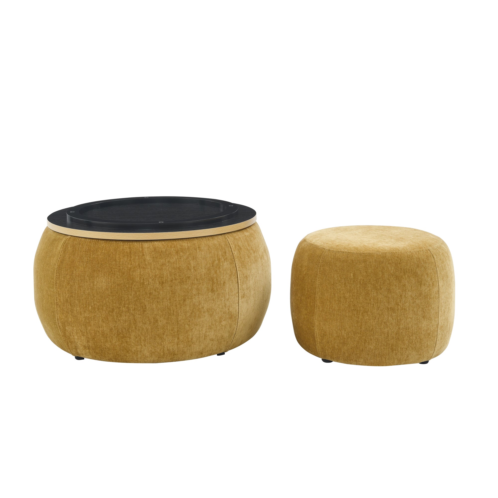 HAOYYE Round Storage Ottoman, 2-in-1 Functional Design as End Table and Ottoman, Includes Small Seat, Dark Yellow, Modern Space-Saving Accent Furniture for Living Room, Bedroom, or Office, Sturdy and Heavy-Duty, Easy Assembly