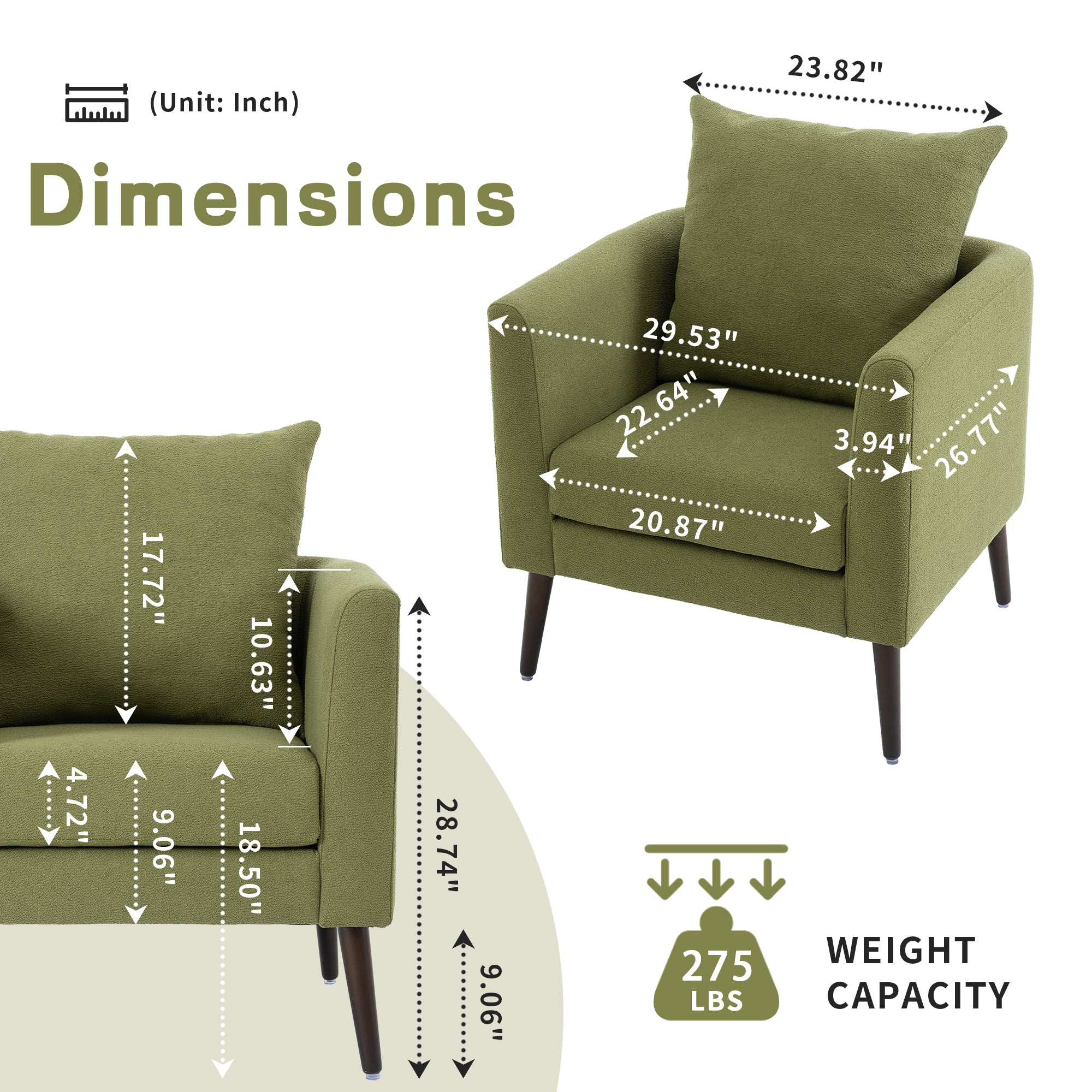 HAOYYE Barrel Chair, Modern Accent Chair, Fabric Armchair Club Chair,Upholstered Arm Chair with Solid Wood Legs,Waist Pillow,Padded Single Chair for Living Room/Bedroom/Study/Waiting Room,Olive Green Sturdy