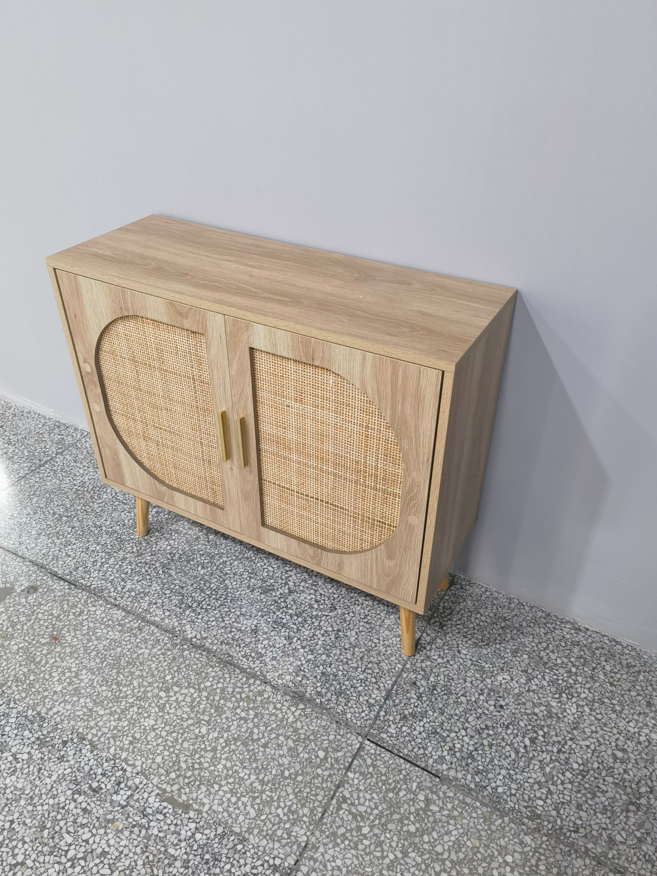 HAOYYE Buffet Cabinet with Storage, Accent Bathroom Floor Cabinet with Two Doors and Four Compartments, Solid Wood Feet, Modern Sideboard for Hallway, Entry, Living Room
