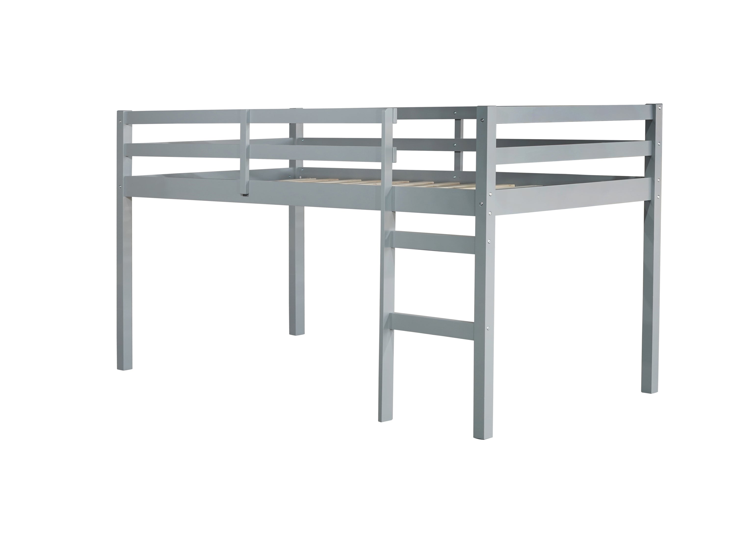 HAOYYE Solid Wooden, Rubber Wooden Twin Loft Bed with Ladder, Bed Platform of Strengthened Slats , Grey Sturdy Space-Saving Heavy Duty Modern Design Adults Dorm Room Easy Assembly Bedroom Furniture