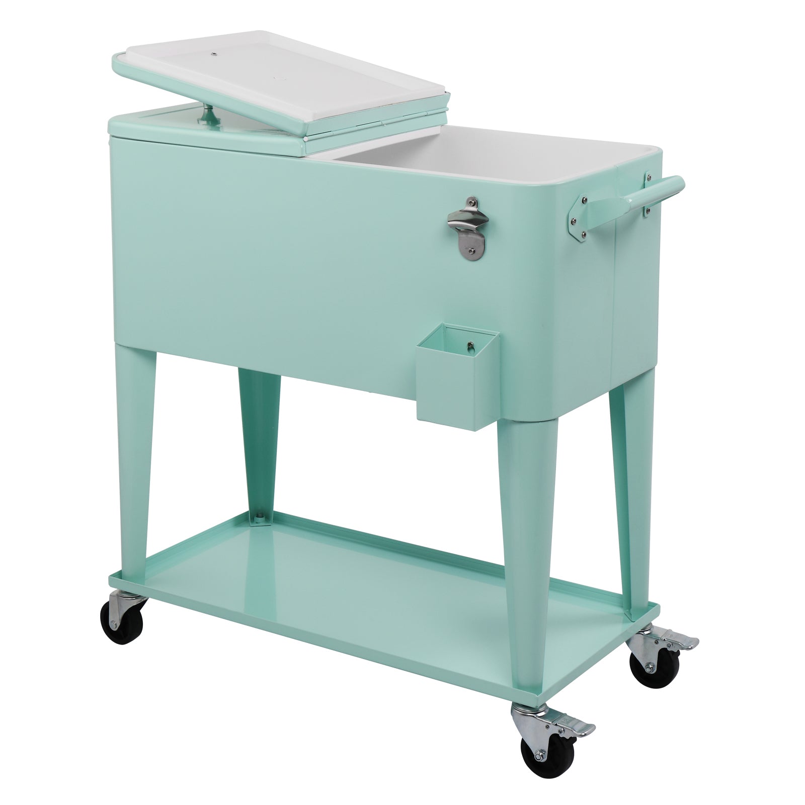 HAOYYE Rectangular Plastic Box Frozen Insulation Cart, 80QT Cooler with Drainage Cap, Bottle Opener, and Locking Casters, Ideal for Outdoor Events and Gatherings