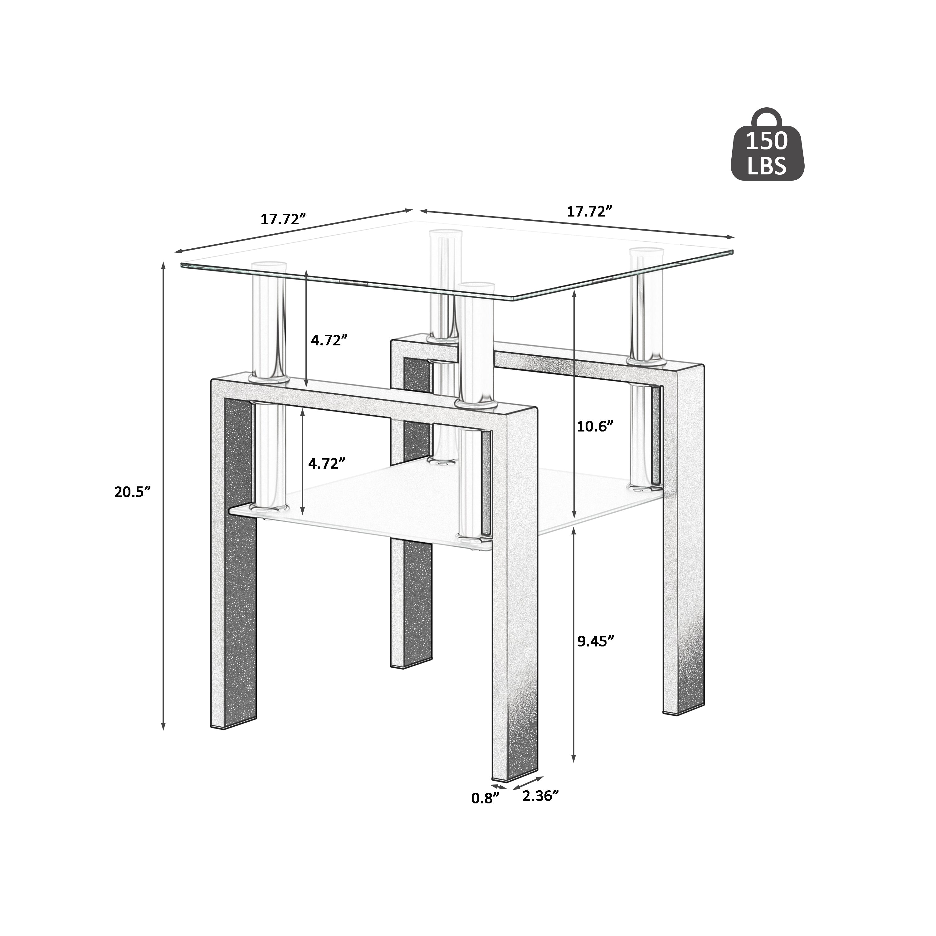 HAOYYE Set of 2, Modern Tempered Glass Tea Table Coffee Table End Table, Square Table for Living Room, Transparent/Black Sturdy Space-Saving Heavy Duty Modern Design Adults Dorm Room Easy Assembly