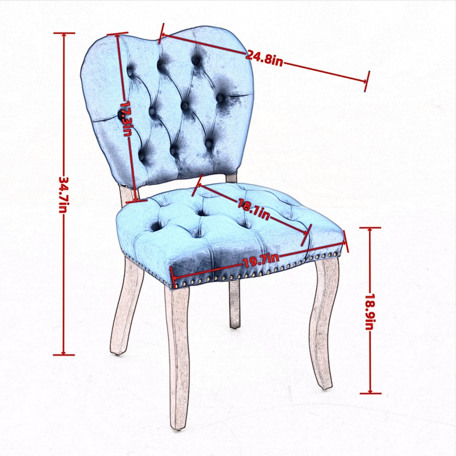 HAOYYE French Vintage Tufted Upholstered Fabric Dining Chair,Set of 2,Blue,SW1869BL Sturdy Space-Saving Heavy Duty Modern Design Easy Assembly Durable Stylish Home Furniture Versatile