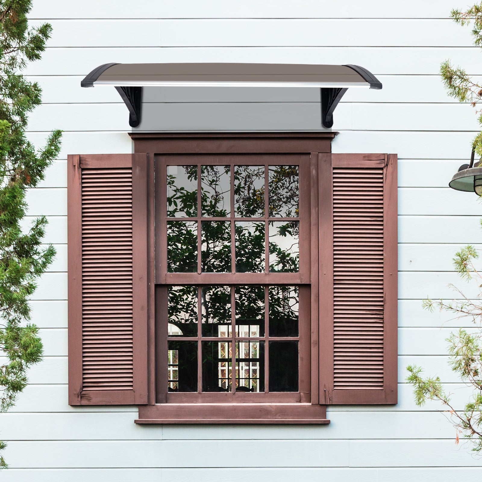 HAOYYE Household Application Door and Window Rain Cover Eaves Canopy With Brown Polycarbonate Board and Black Aluminum Bracket, Durable, Easy to Install, Suitable for Protecting Your Home From Rain and Sun, for Outdoor Use