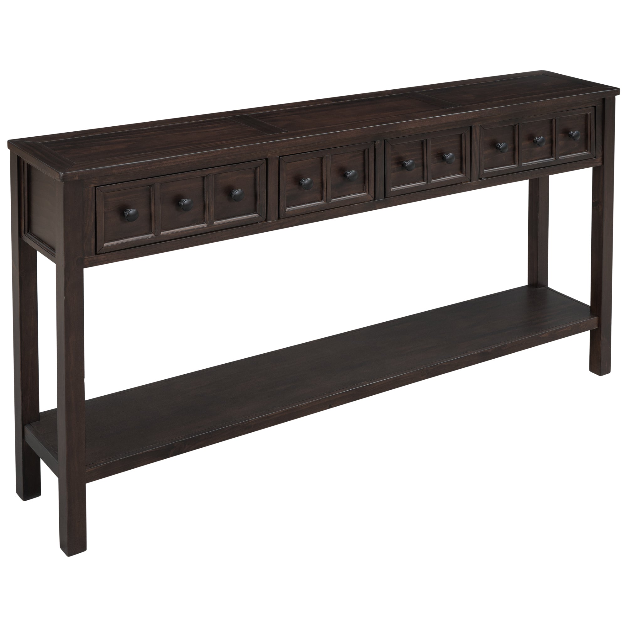 HAOYYE Rustic Entryway Console Table, Long Sofa Table with Two Drawers and Bottom Storage Shelf, Espresso, Sturdy Space-Saving Design, Heavy Duty Construction, Easy Assembly, Durable and Stylish Home Furniture