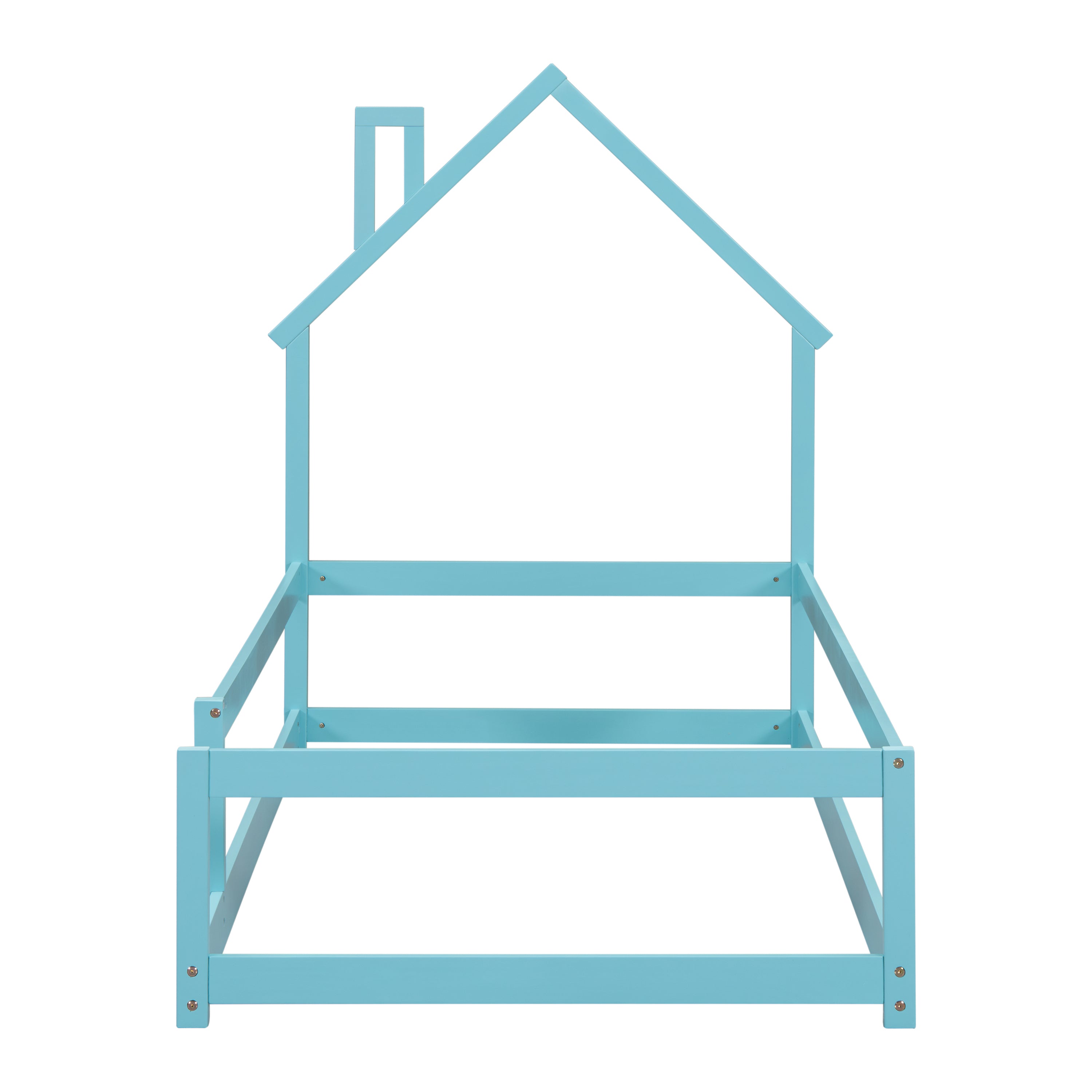 HAOYYE Twin Size Wood Bed with House-Shaped Headboard, Floor Bed with Fences, Sturdy Space-Saving Design, Easy Assembly for Bedroom, Dorm Room, and Modern Home Decor
