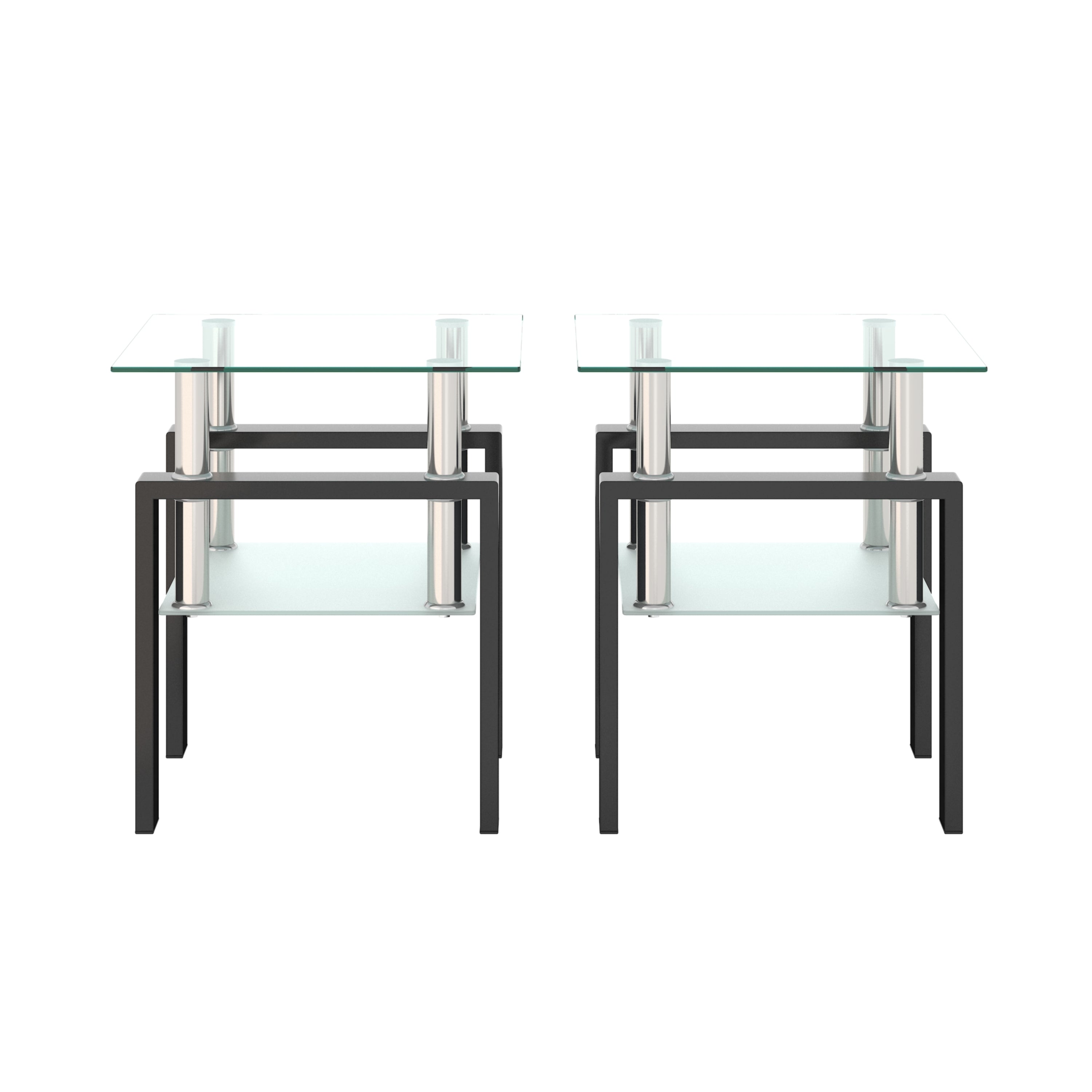 HAOYYE Set of 2, Modern Tempered Glass Tea Table Coffee Table End Table, Square Table for Living Room, Transparent/Black Sturdy Space-Saving Heavy Duty Modern Design Adults Dorm Room Easy Assembly