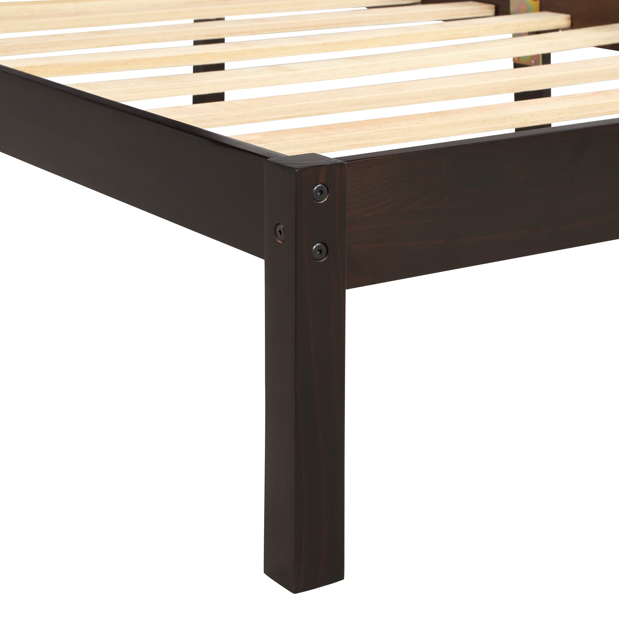 HAOYYE Platform Bed Frame with Headboard, Wood Slat Support, No Box Spring Needed, Queen,Espresso(OLD SKU:WF191420AAP) Sturdy Space-Saving Heavy Duty Modern Design Adults Dorm Room Easy Assembly
