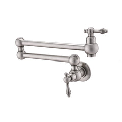 Haoyye Wall Mount Folding Pot Filler Faucet, 360° Swivel Dual Handle Brass Kitchen Faucet with Free-Swing Arm and Anti-Drip Design, Heavy Duty Space-Saving Fixture for Stovetop Cooking, Easy to Install and Corrosion Resistant for Modern Kitchens