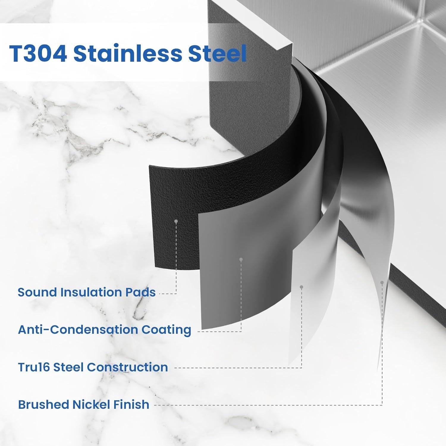 HAOYYE 27" L X 18" W Undermount Single Bowl 16 Gauge 304 Stainless Steel Kitchen Sink (Sink Only) Sturdy Space-Saving Heavy Duty Modern Design Adults Dorm Room Easy Assembly Bedroom Furniture