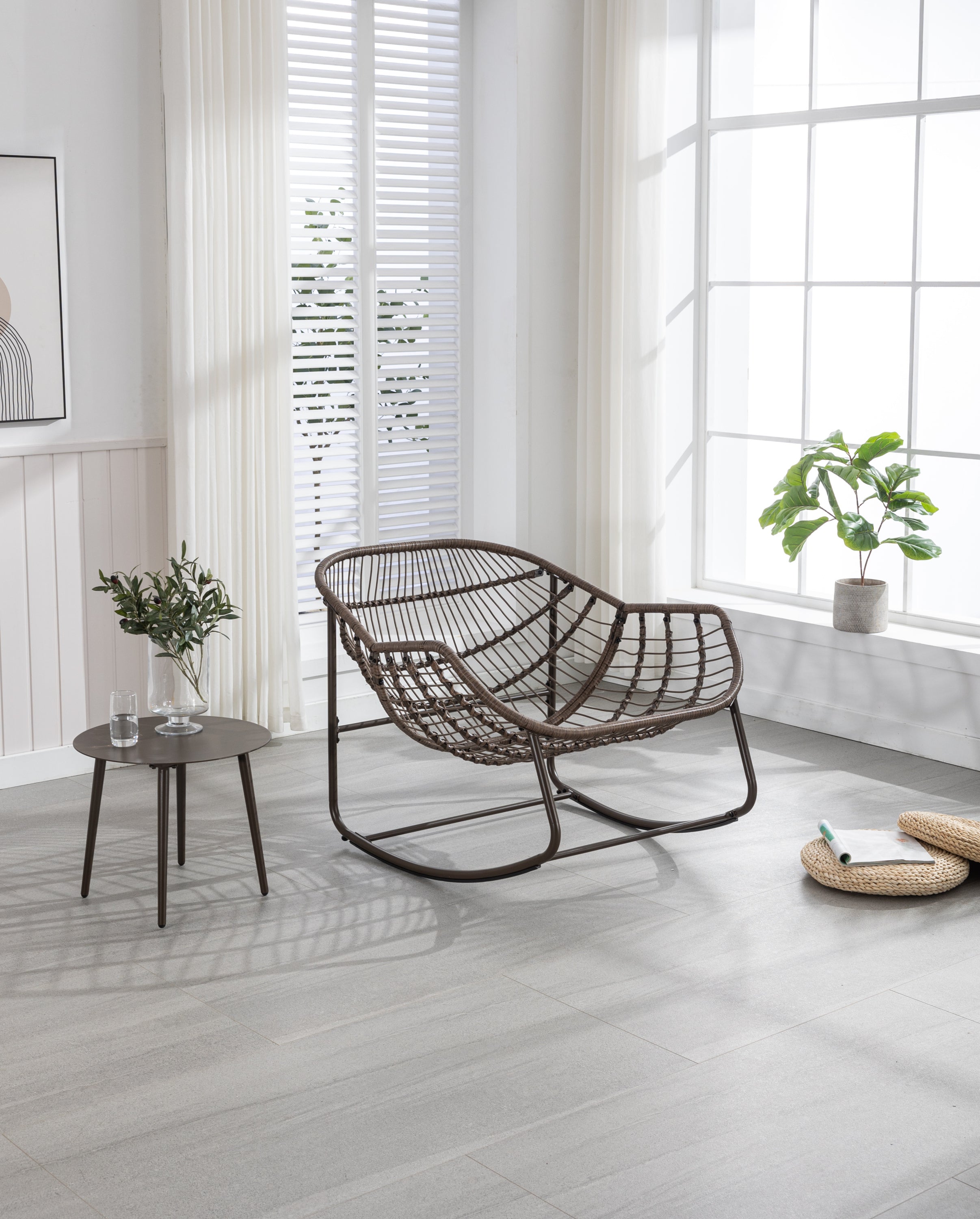HAOYYE Outdoor Rattan Rocking Chair,Padded Cushion Rocker Recliner Chair Outdoor for Front Porch, Living Room, Patio, Garden, Grey Sturdy Space-Saving Heavy Duty Modern Design Adults Dorm Room