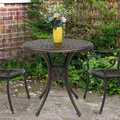 Haoyye Circular Cast Aluminum Patio Table with Diamond Top Design in Bronze, Weather Resistant Outdoor Bistro Table for Courtyard, Garden, Balcony, Deck or Porch, Durable and Stylish for Home or Commercial Use