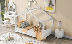 HAOYYE Twin Size House Platform Bed with Headboard and Footboard,Roof Design,White Sturdy Space-Saving Heavy Duty Modern Design Adults Dorm Room Easy Assembly Bedroom Furniture