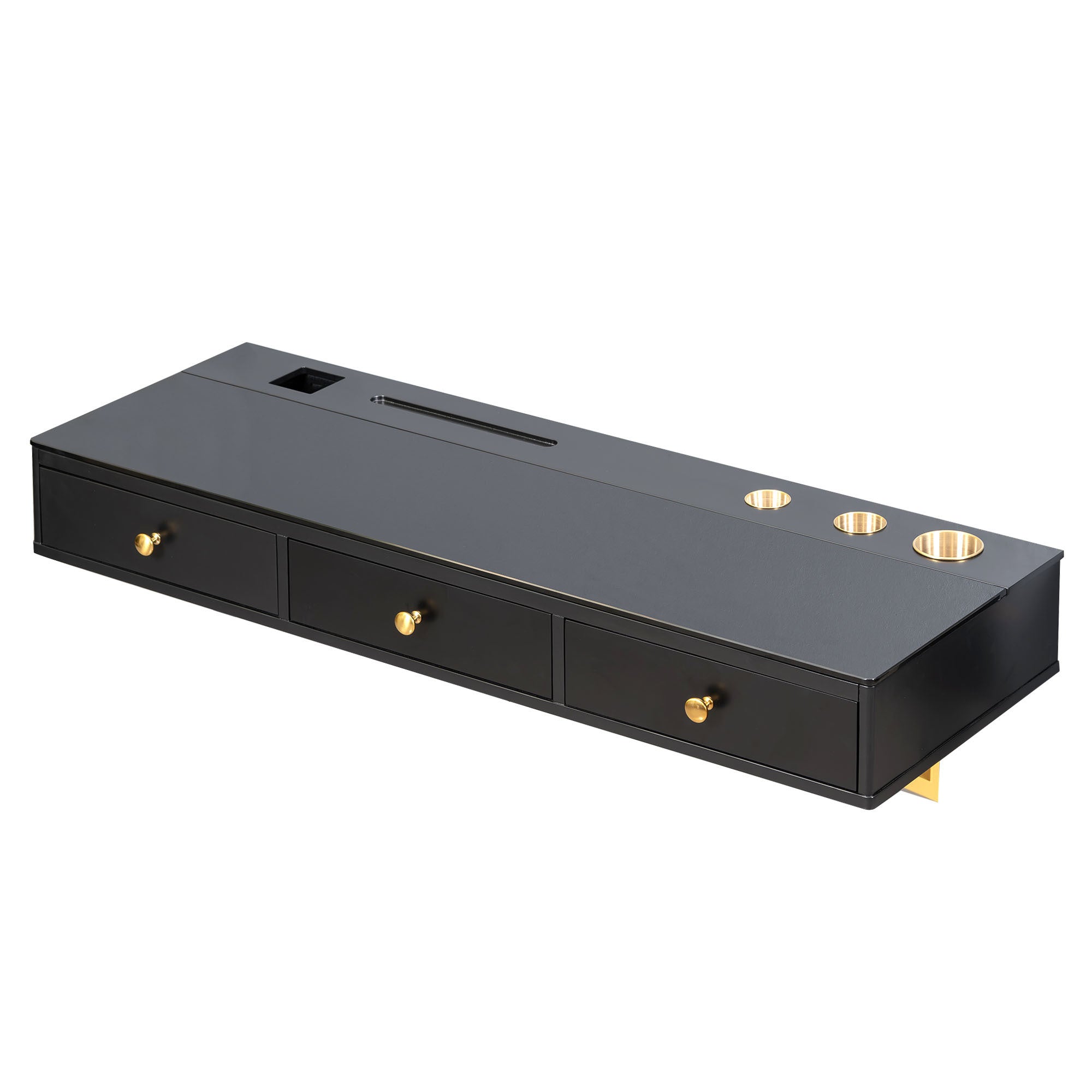 HAOYYE Floating Shelf With Drawer, Multi-Purpose Wall-Mounted Vanity Table, Sturdy Space-Saving Heavy Duty Design, Black And Gold Finish, Perfect For Bedroom, Bathroom, Or Salon
