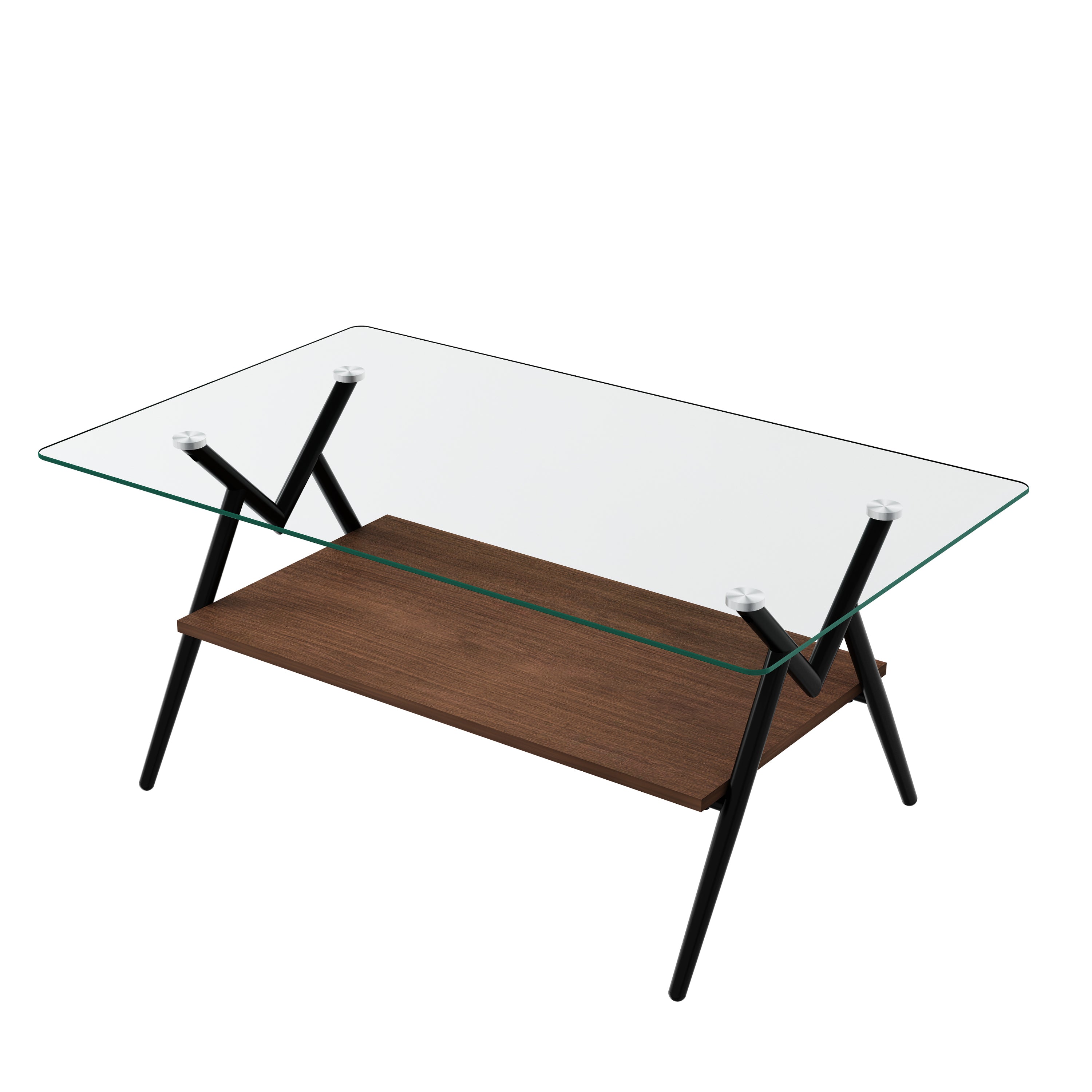 HAOYYE Rectangle Coffee Table with Tempered Glass top and Black Metal Legs, Modern Table for Living Room , Transparent Glass Sturdy Space-Saving Heavy Duty Modern Design Adults Dorm Room Easy Assembly