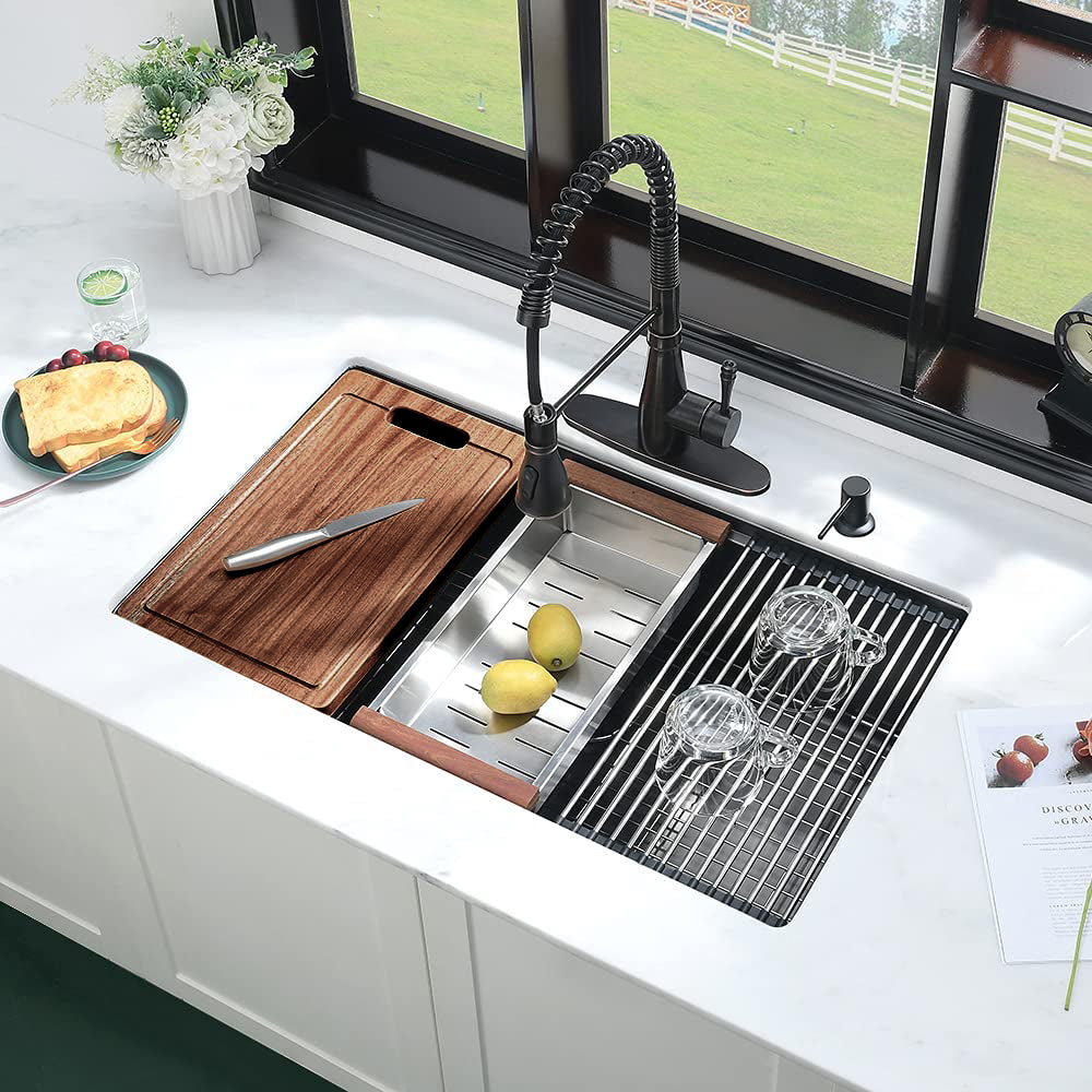 HAOYYE Workstation 32" L X 19" W Undermount Kitchen Sink With Accessories Sturdy Space-Saving Heavy Duty Modern Design Easy Assembly Durable Stylish Home Furniture Versatile