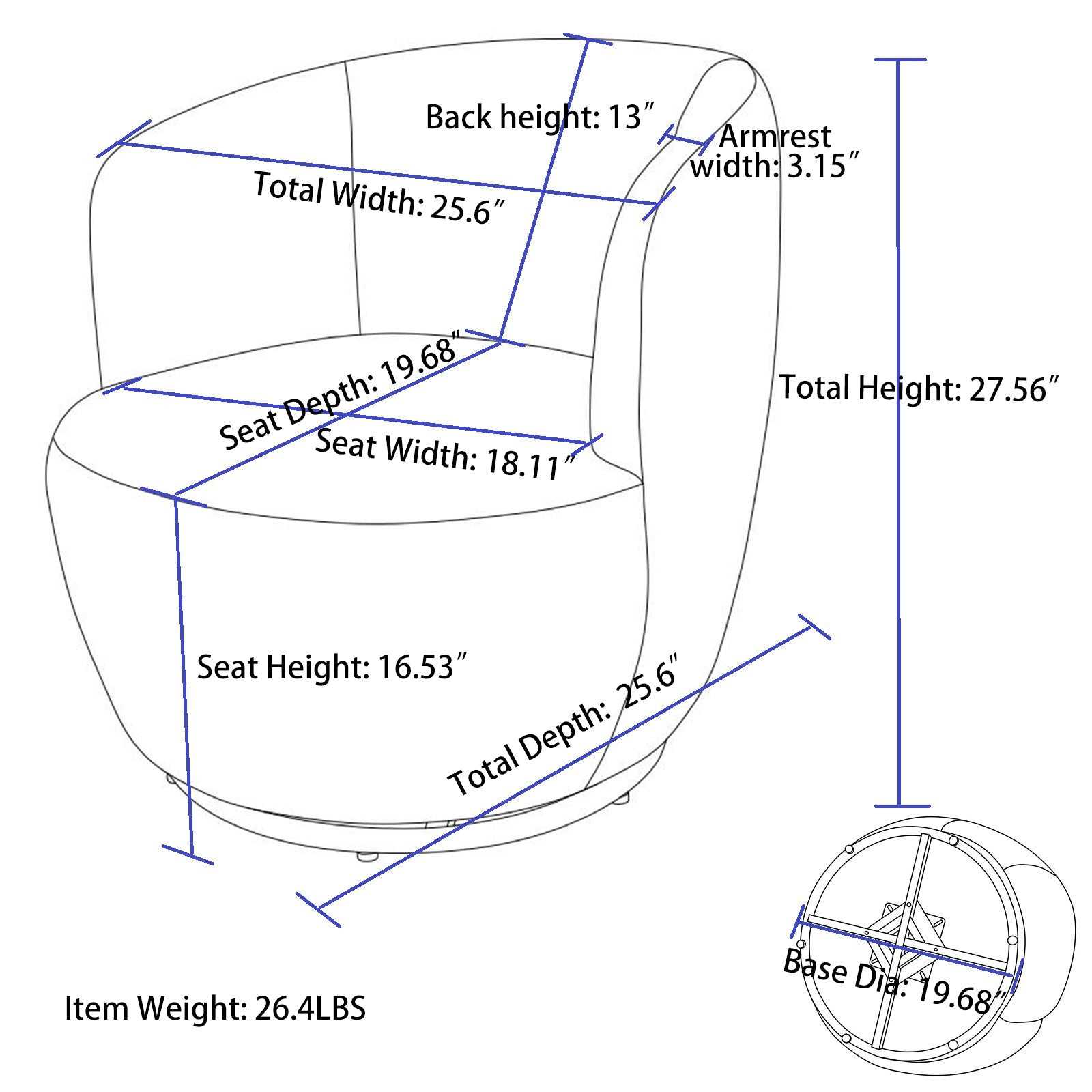 HAOYYE Teddy Fabric Swivel Accent Armchair Barrel Chair With Black Powder Coating Metal Ring,Ivory White Sturdy Space-Saving Heavy Duty Modern Design Easy Assembly Durable Stylish Home Furniture Versatile