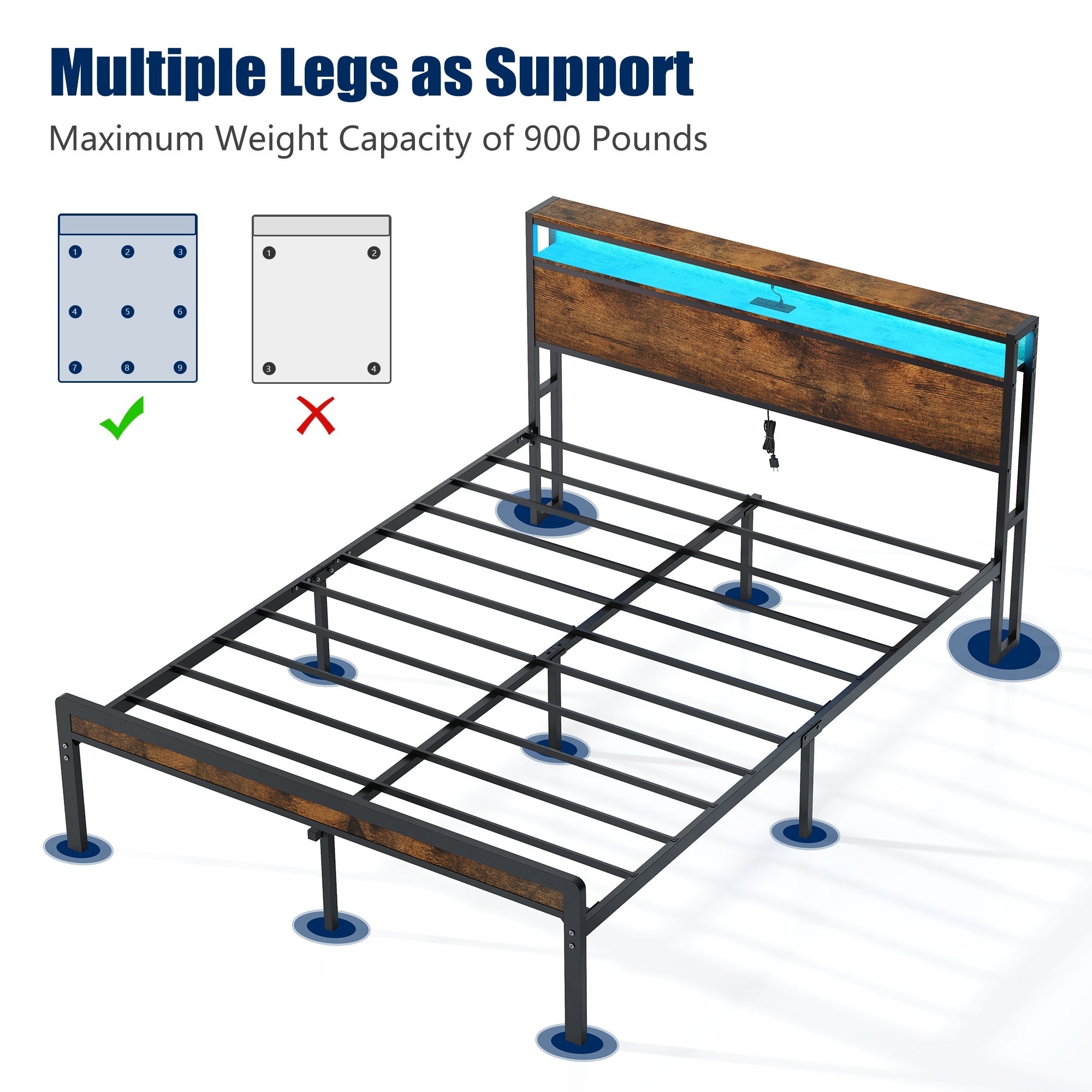 HAOYYE Full Size Metal Bed Frame with Headboard and Footboard, LED Lighting, Black Heavy Duty Mattress Foundation with Steel Slat Support, Noise Free,81.73"L x 54.13"W x 38.96"H Sturdy Space-Saving