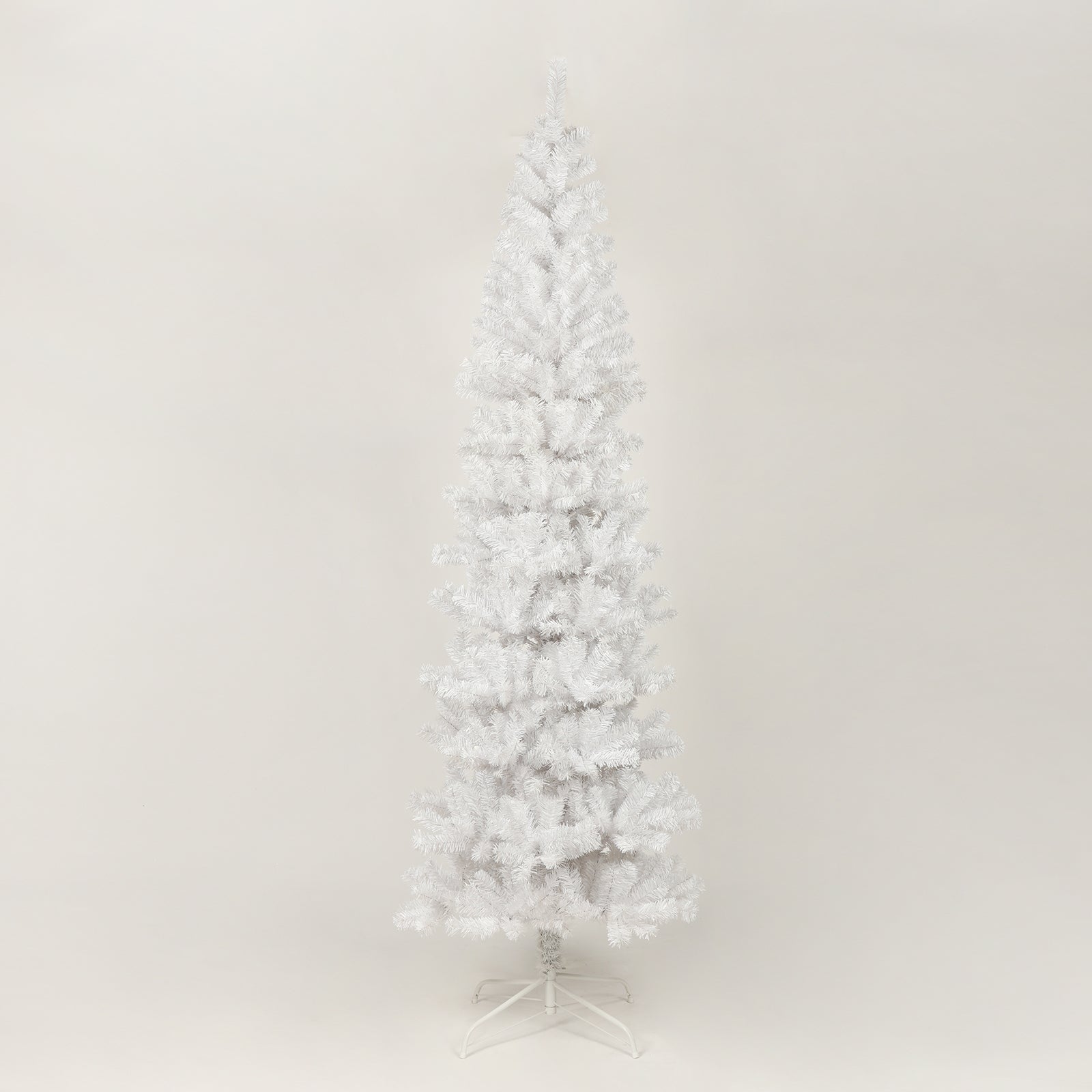 HAOYYE 7.5FT White Slim Artificial Christmas Tree Includes Foldable Metal Stand Sturdy Space-Saving Heavy Duty Modern Design Adults Dorm Room Easy Assembly Bedroom Furniture