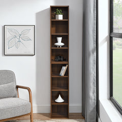 Haoyye 8-Tier Media Tower Rack, CD DVD Slim Storage Cabinet, Adjustable Shelves for Home Office, Multifunctional Double-Decker Bookcase, Sturdy Space-Saving Bookshelf for Tall Narrow Display