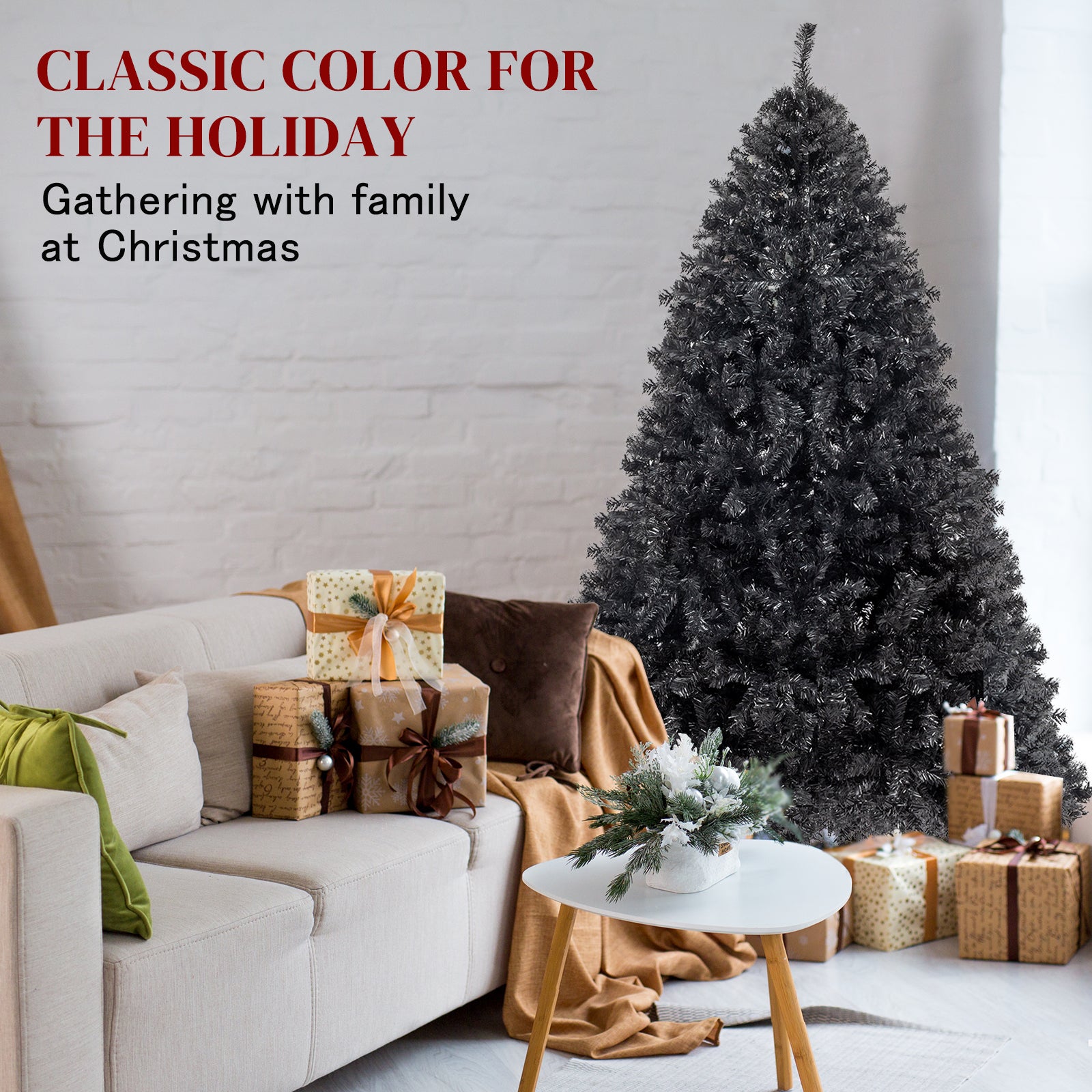 HAOYYE Black Christmas Tree Artificial PVC Holiday Decoration Tree with 1050 Realistic Branch Tips Stable Metal Base Easy Assembly Flame-Resistant for Home Office Indoor Winter Holiday Display