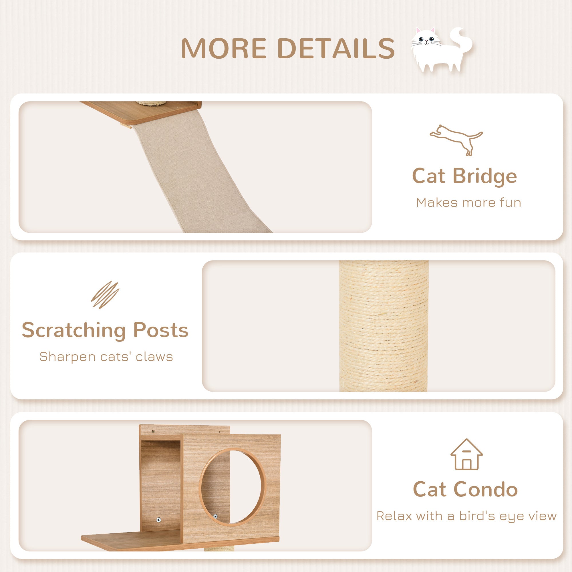 HAOYYE Wall-Mounted Multi-Level Cat Tree Activity Tower with Sisal-Covered Scratching Posts & an Interior Condo Area Sturdy Space-Saving Heavy Duty Modern Design Adults Dorm Room Easy Assembly