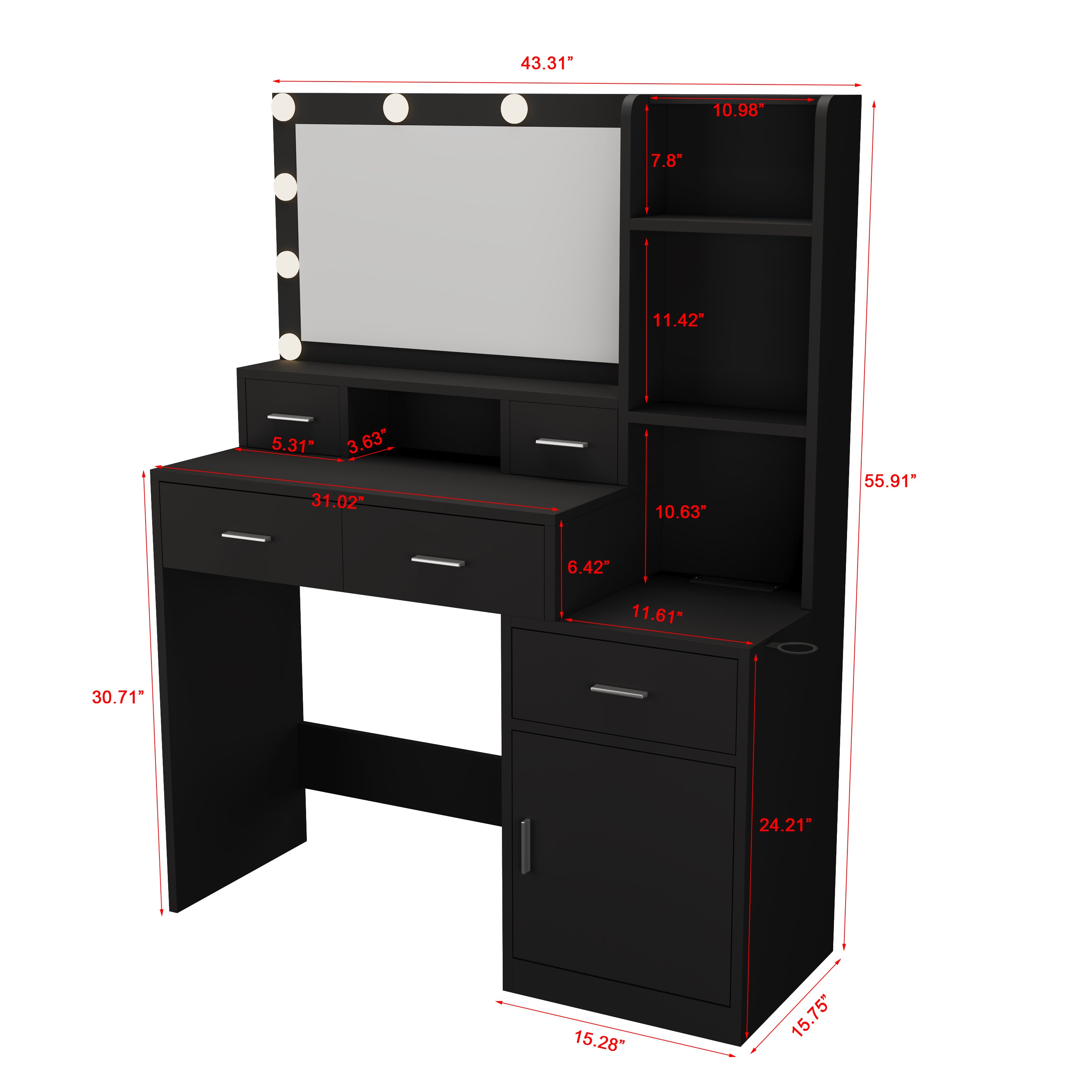 HAOYYE Smart Mirror Dressing Table with Drawers and Storage Cabinet, Modern Vanity Table with Soft Dressing Pad for Bedroom, Sturdy Space-Saving Heavy Duty Construction, Ideal for Adults