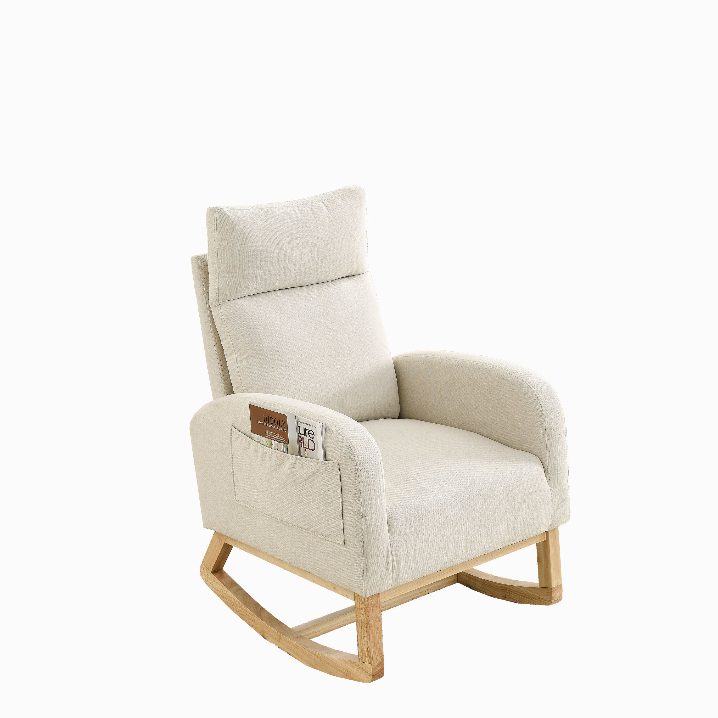 HAOYYE Welike 27.6"W Modern Accent High Backrest Living Room Lounge Arm Rocking Chair, Two Side Pocket Sturdy Space-Saving Heavy Duty Modern Design Easy Assembly Durable Stylish Versatile
