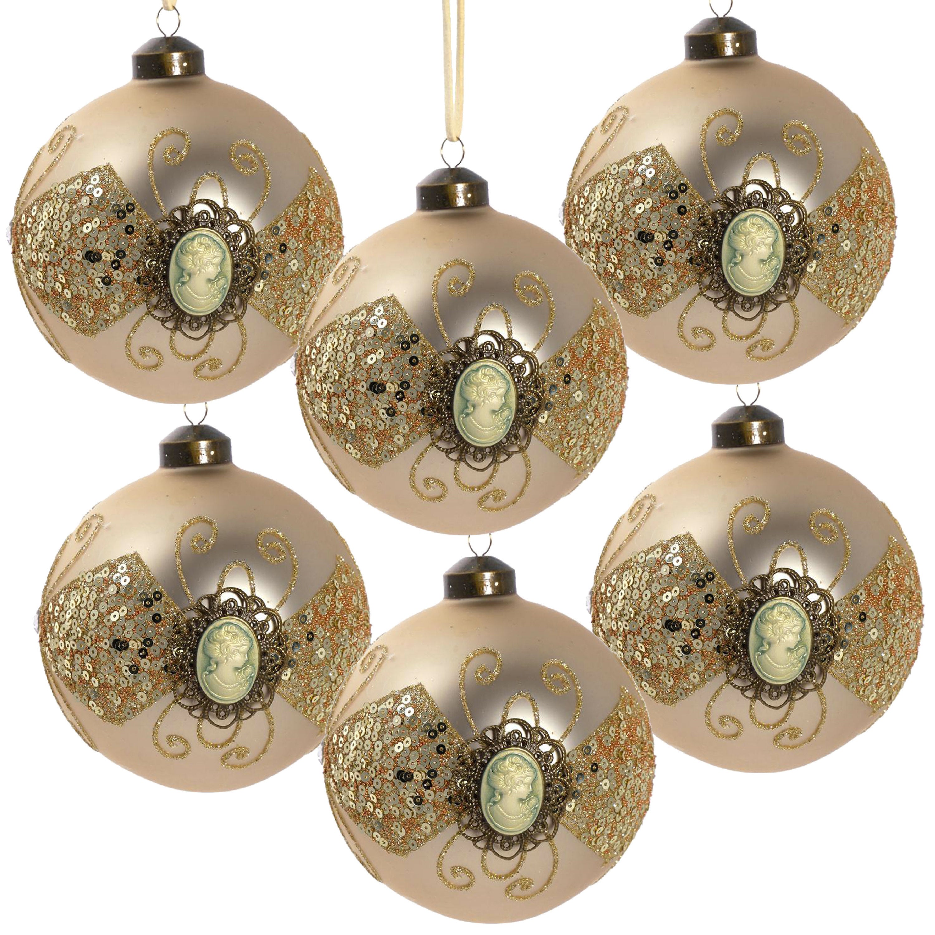 HAOYYE D3.9" Christmas Ball Ornaments, Glass Decorative Hanging Ball Christmas Tree Ornaments for Holiday Party Decorations, Set of 6 Sturdy Space-Saving Heavy Duty Modern Design Adults Dorm Room