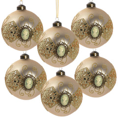 HAOYYE D3.9" Christmas Ball Ornaments, Glass Decorative Hanging Ball Christmas Tree Ornaments for Holiday Party Decorations, Set of 6 Sturdy Space-Saving Heavy Duty Modern Design Adults Dorm Room