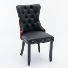 HAOYYE Nikki Collection Modern, High-end Tufted Solid Wood Contemporary PU and Velvet Upholstered Dining Chair with Wood Legs Nailhead Trim 2-Pcs Set, Black+WineRed, Burgundy,SW2101BW Sturdy