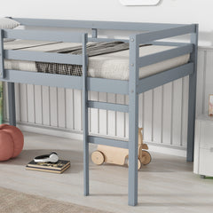 HAOYYE Solid Wooden, Rubber Wooden Twin Loft Bed with Ladder, Bed Platform of Strengthened Slats , Grey Sturdy Space-Saving Heavy Duty Modern Design Adults Dorm Room Easy Assembly Bedroom Furniture