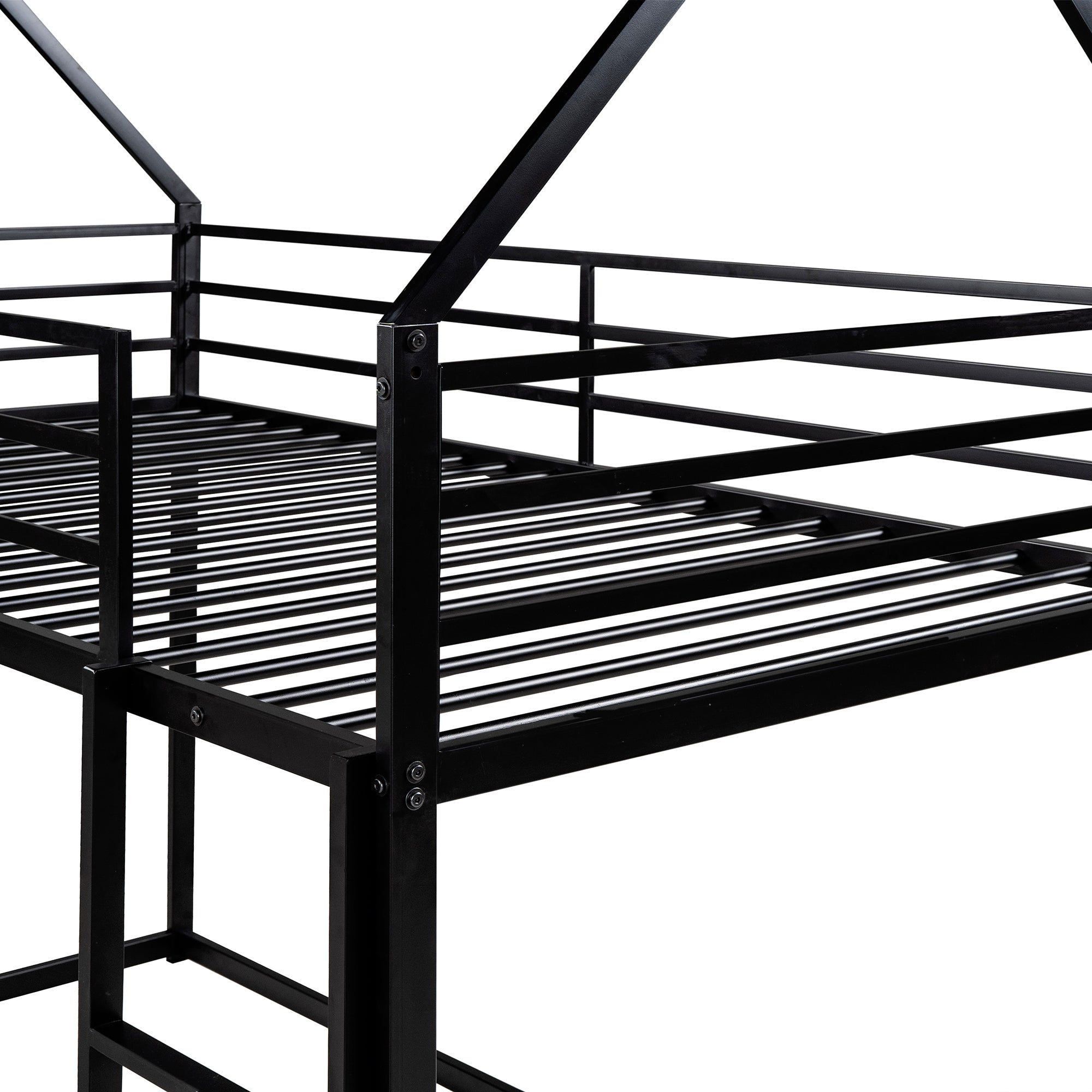 HAOYYE Twin over Twin House Bunk Bed with Built-in Ladder,Black Sturdy Space-Saving Heavy Duty Modern Design Adults Dorm Room Easy Assembly Bedroom Furniture