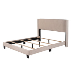 HAOYYE Queen Size Velvet Upholstered Platform Bed, Box Spring Needed - Beige Sturdy Space-Saving Heavy Duty Modern Design Adults Dorm Room Easy Assembly Bedroom Furniture