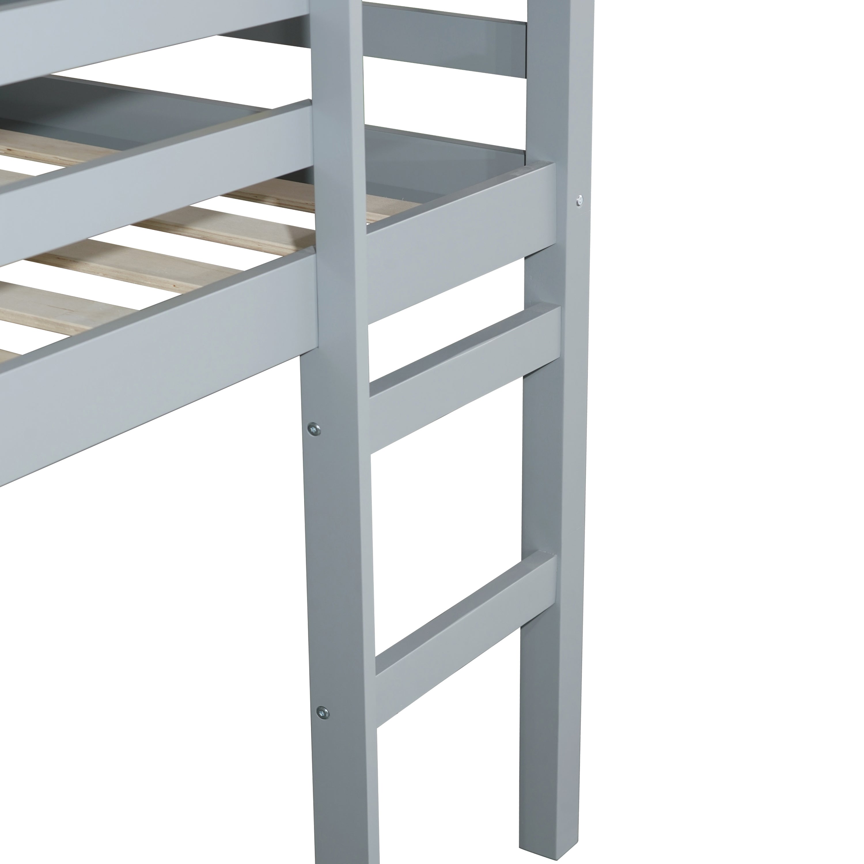 HAOYYE Solid Wooden, Rubber Wooden Twin Loft Bed with Ladder, Bed Platform of Strengthened Slats , Grey Sturdy Space-Saving Heavy Duty Modern Design Adults Dorm Room Easy Assembly Bedroom Furniture
