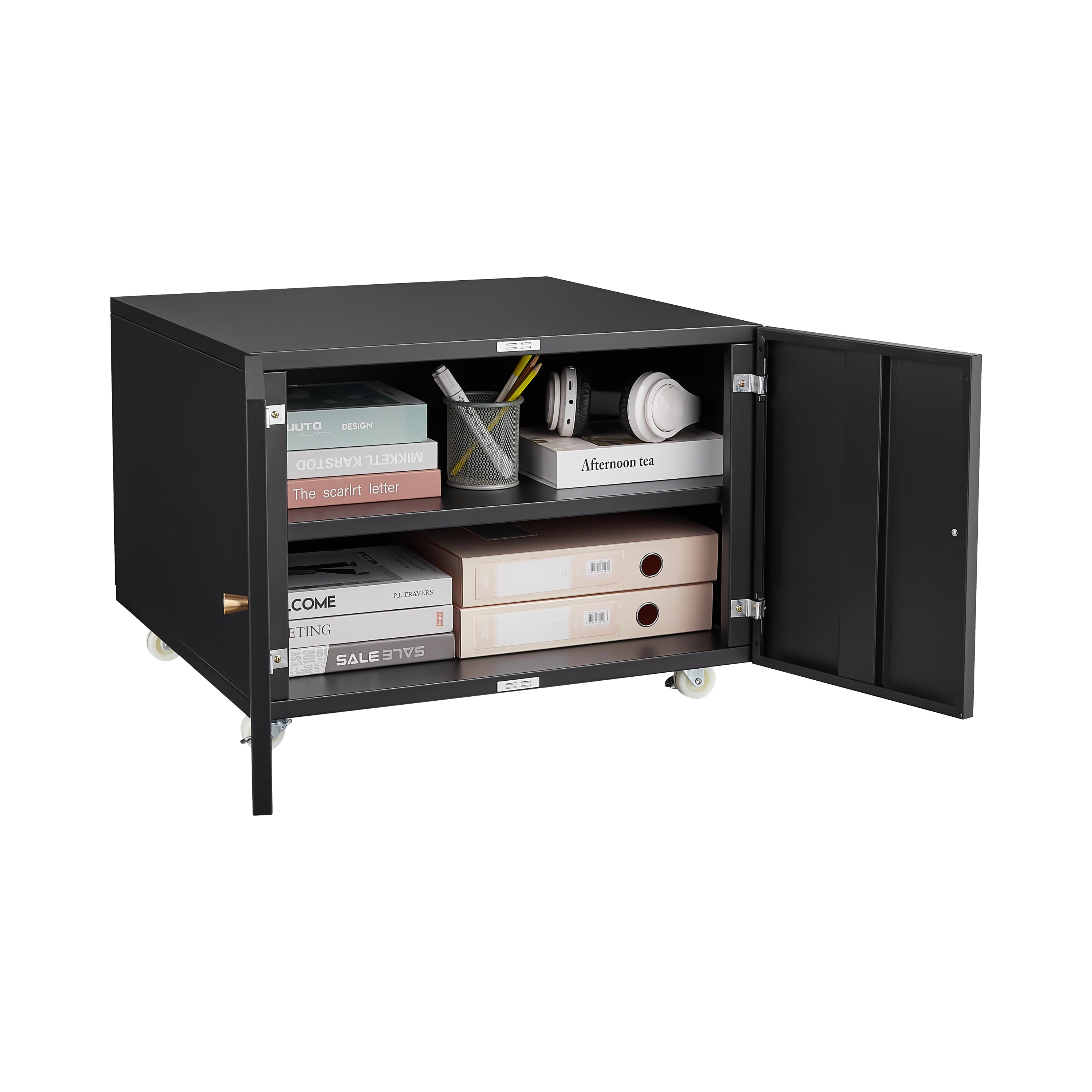 HAOYYE Steel Copier Cabinet with 2 Doors, Mobile Printer Stand with Adjustable Shelf, Locking Wheels, Sturdy Space-Saving Heavy Duty Office Furniture, Easy Assembly