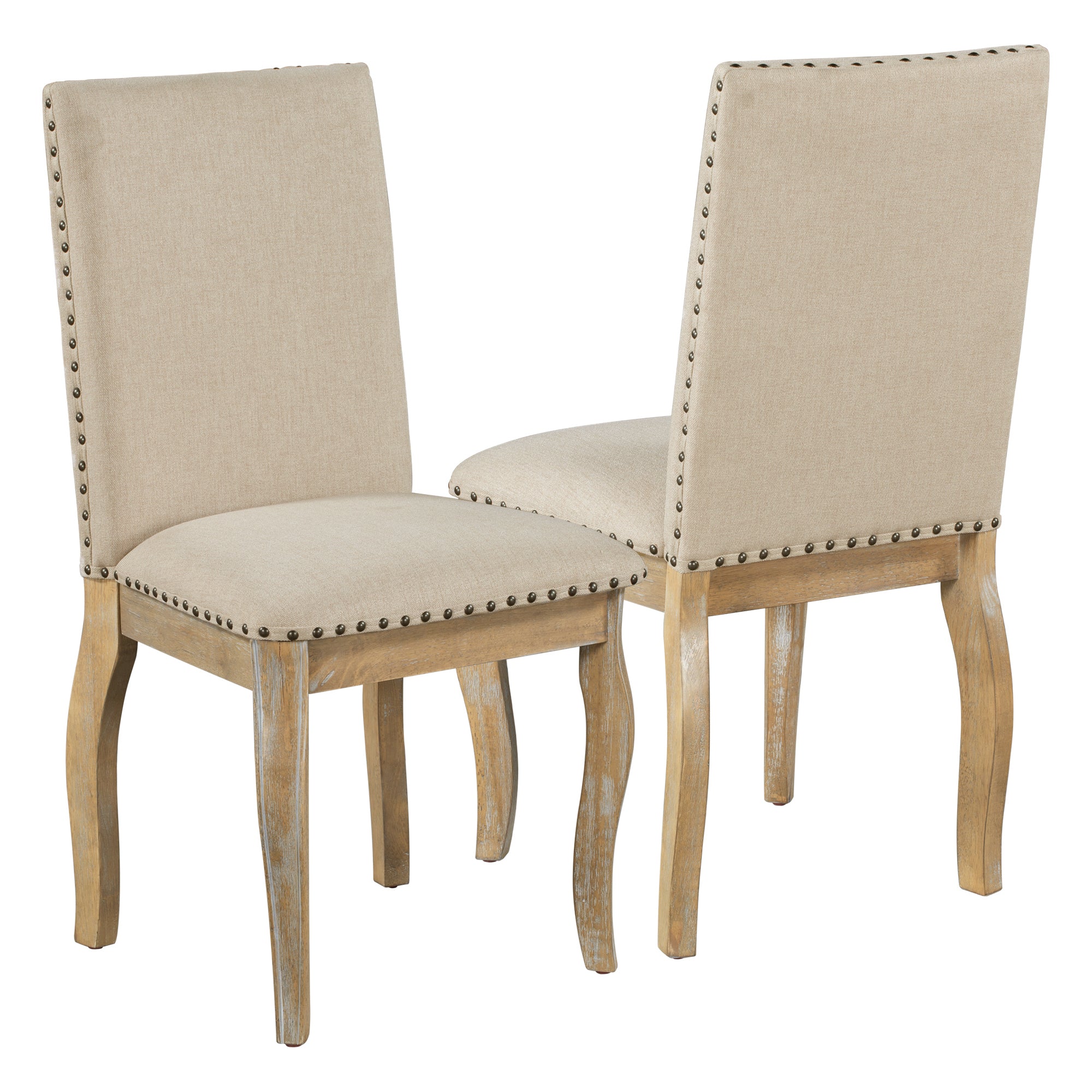 HAOYYE Set of 4 Dining chairs Wood Upholstered Fabirc Dining Room Chairs with Nailhead (Natural Wood Wash) Sturdy Space-Saving Heavy Duty Modern Design Adults Dorm Room Easy Assembly