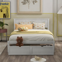 HAOYYE Full Size Platform Bed with Under-bed Drawers, White, Sturdy Space-Saving Design, Heavy Duty Construction, Easy Assembly, Durable and Stylish Home Furniture, Versatile for Bedroom Use