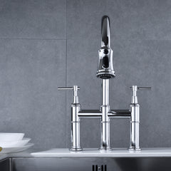 HAOYYE Bridge Kitchen Faucet with Pull-Down Sprayhead in Spot Sturdy Space-Saving Heavy Duty Modern Design Adults Dorm Room Easy Assembly Bedroom Furniture