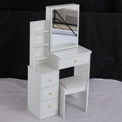 HAOYYE Compact Left-Side Bedside Vanity Table With Sliding Mirror, Cushioned Stool, Multi-Layer High-Capacity Storage, Modern Dresser for Small Spaces, EPA, GCC, UL Certified