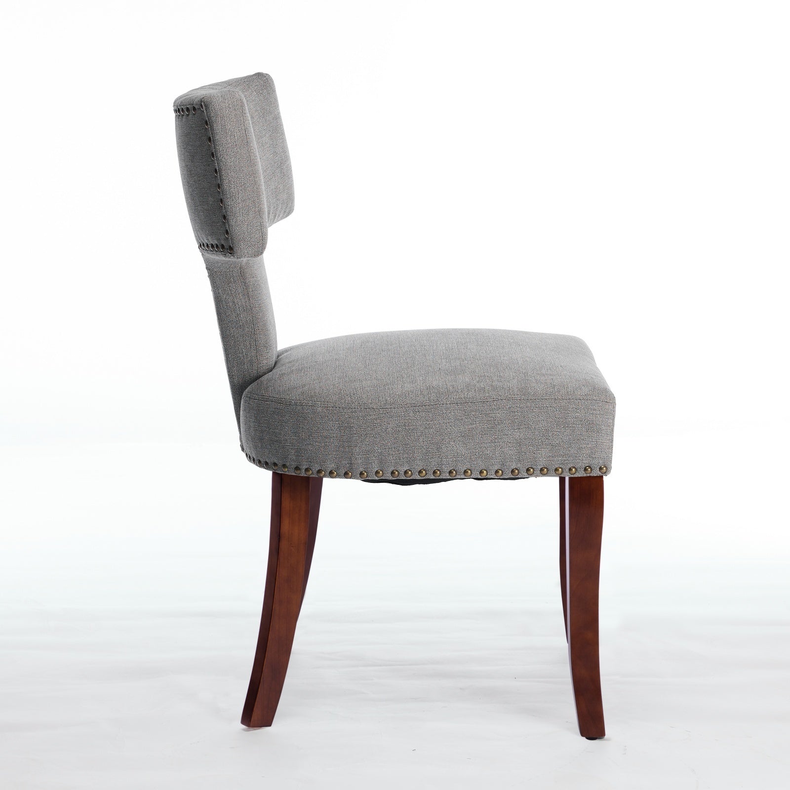 HAOYYE Mid Century Modern Dining Chairs Set of 2, Farmhouse Linen Fabric Upholstered Accent Chair Curved Backrest with Copper Nails around,Kitchen Chairs with Hardwood Frame, Gray Sturdy Space-Saving Durable