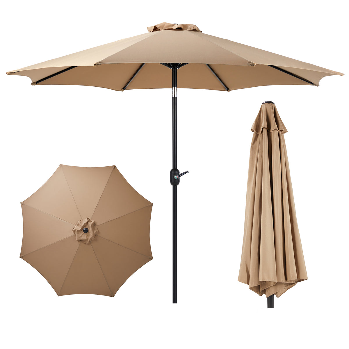 HAOYYE 9 Ft Outdoor Patio Umbrella with Crank and Push Button Tilt Waterproof UV Protection Market Table Umbrella for Deck Garden Balcony Pool Backyard Khaki