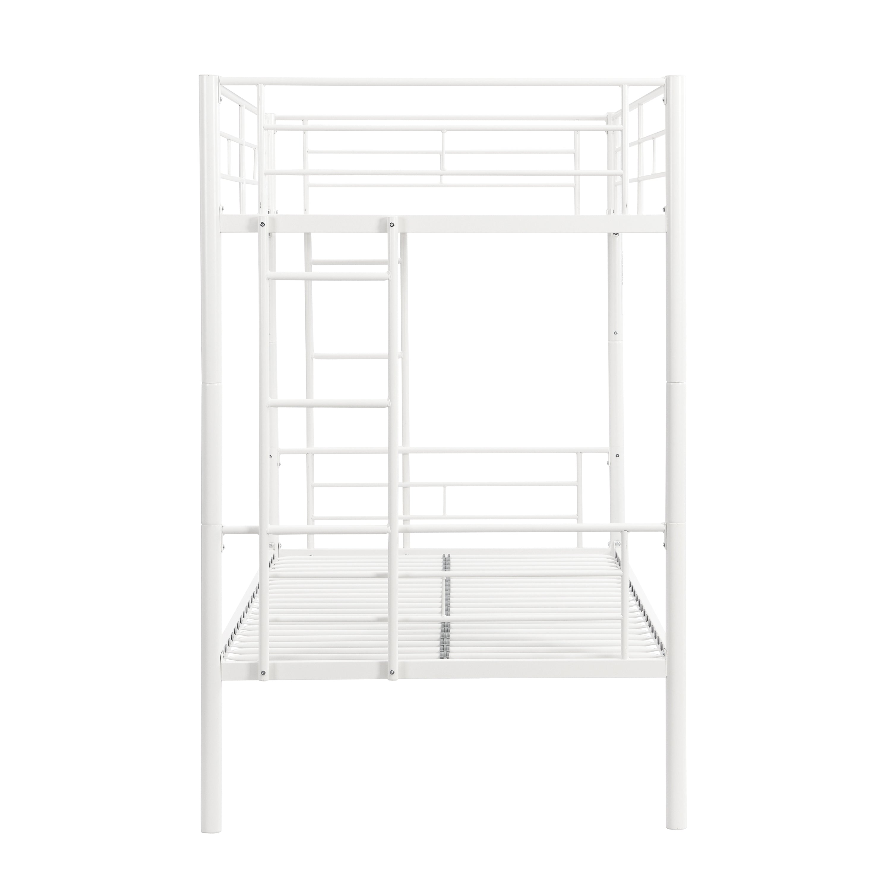 HAOYYE Twin Over Twin Metal Bunk Bed,Metal Structure Bedframe with Safety Guardrails and 2 ladders,Convertible Bunkbeds,No Spring Box Required and Space Saving Design,White Sturdy Space-Saving Heavy Duty