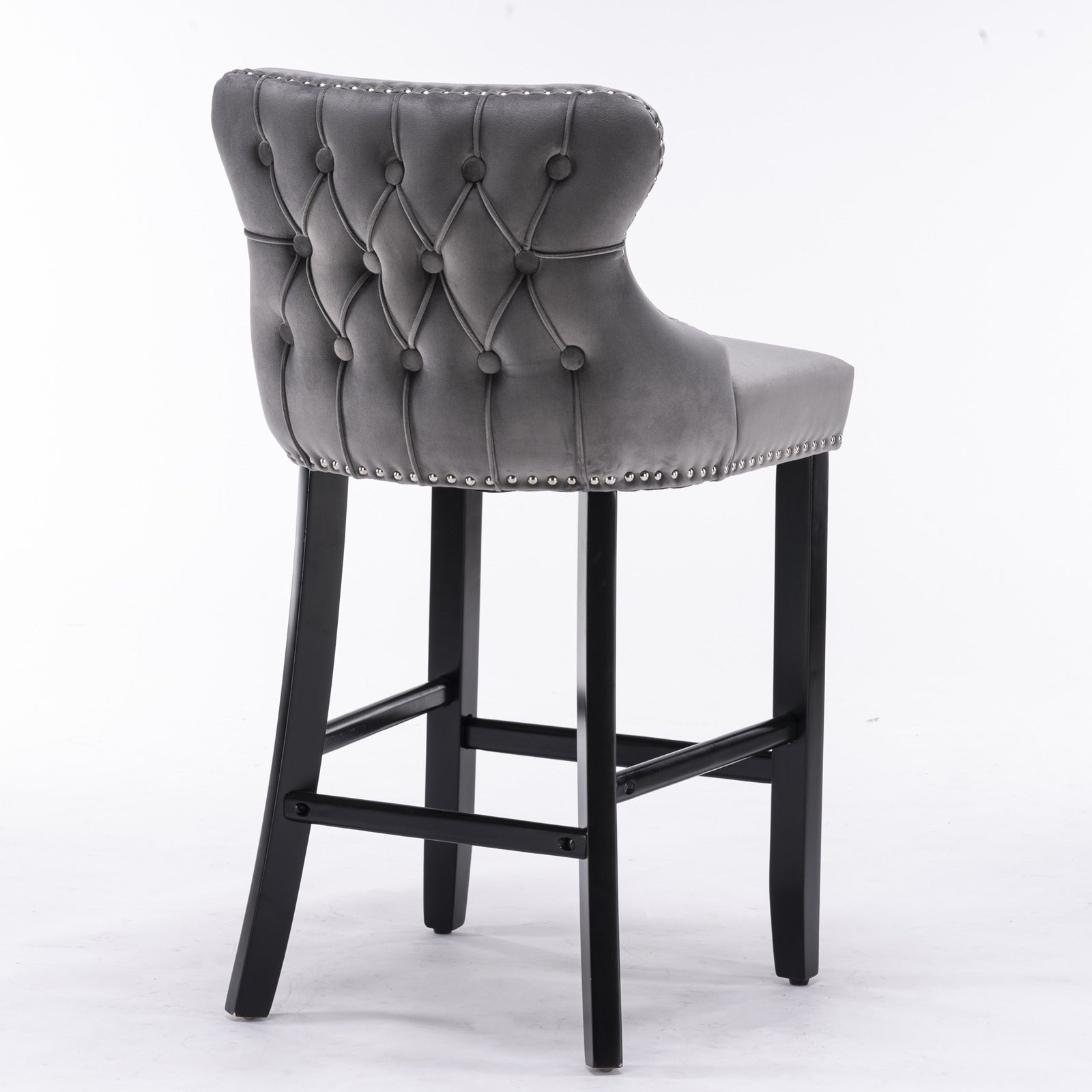 HAOYYE Contemporary Velvet Upholstered Wing-Back Barstools with Button Tufted Decoration and Wooden Legs, and Chrome Nailhead Trim, Leisure Style Bar Chairs,Bar stools, Set of 2 (Gray),SW1824GY
