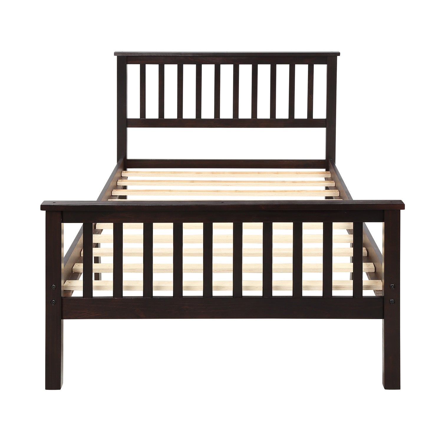 HAOYYE Wood Platform Bed Twin Bed with Headboard and Footboard (Espresso) Sturdy Space-Saving Heavy Duty Modern Design Easy Assembly Durable Stylish Home Furniture Versatile