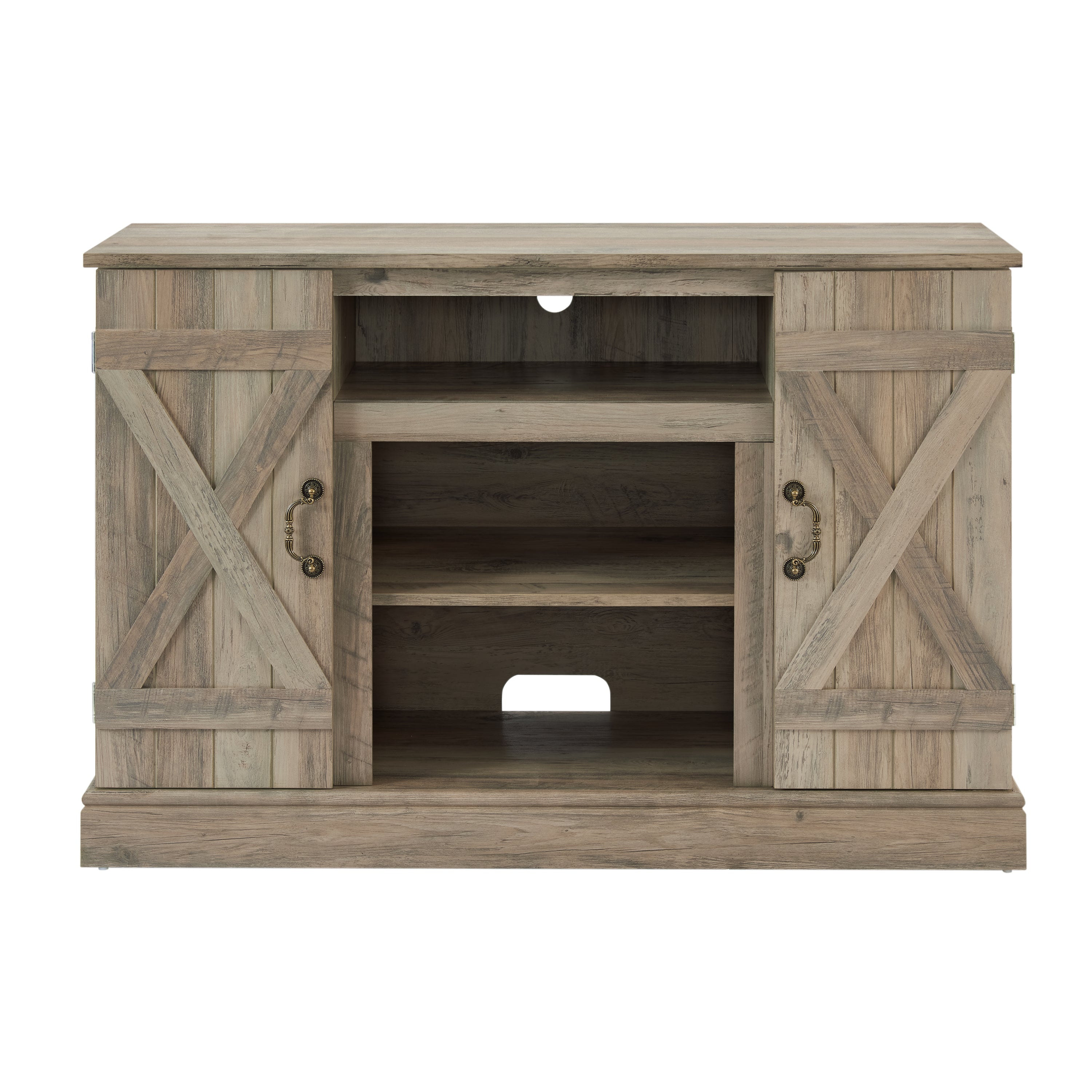 HAOYYE Farmhouse Classic Media TV Stand Antique Entertainment Console for TV up to 50" with Open and Closed Storage Space, Gray Wash, 47"W*15.5"D*30.75"H Sturdy Space-Saving Heavy Duty Modern Design