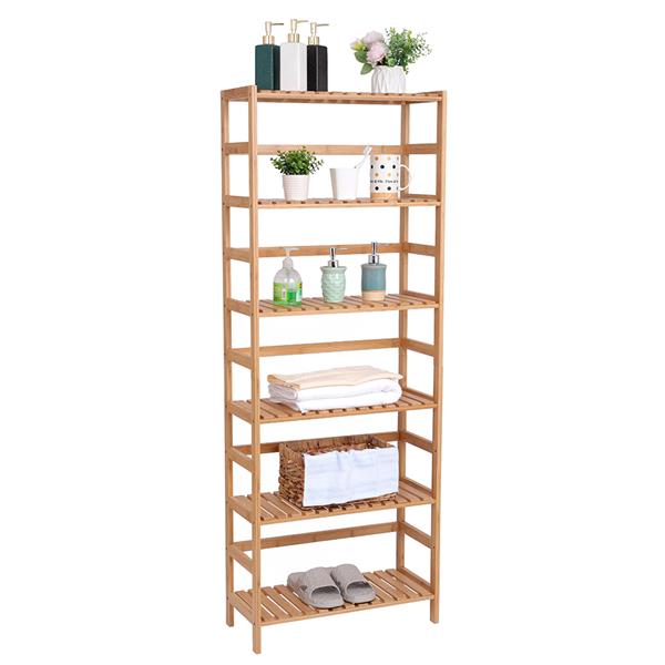 HAOYYE 100% Bamboo Bookshelf, Multi-Functional Adjustable 6-Layer Shelf for Living Room, Bedroom, Study, Office, Natural Wood, Eco-Friendly & Durable, Soft Cozy Warm Flannel Fleece Home Decor, Luxury Storage Solution