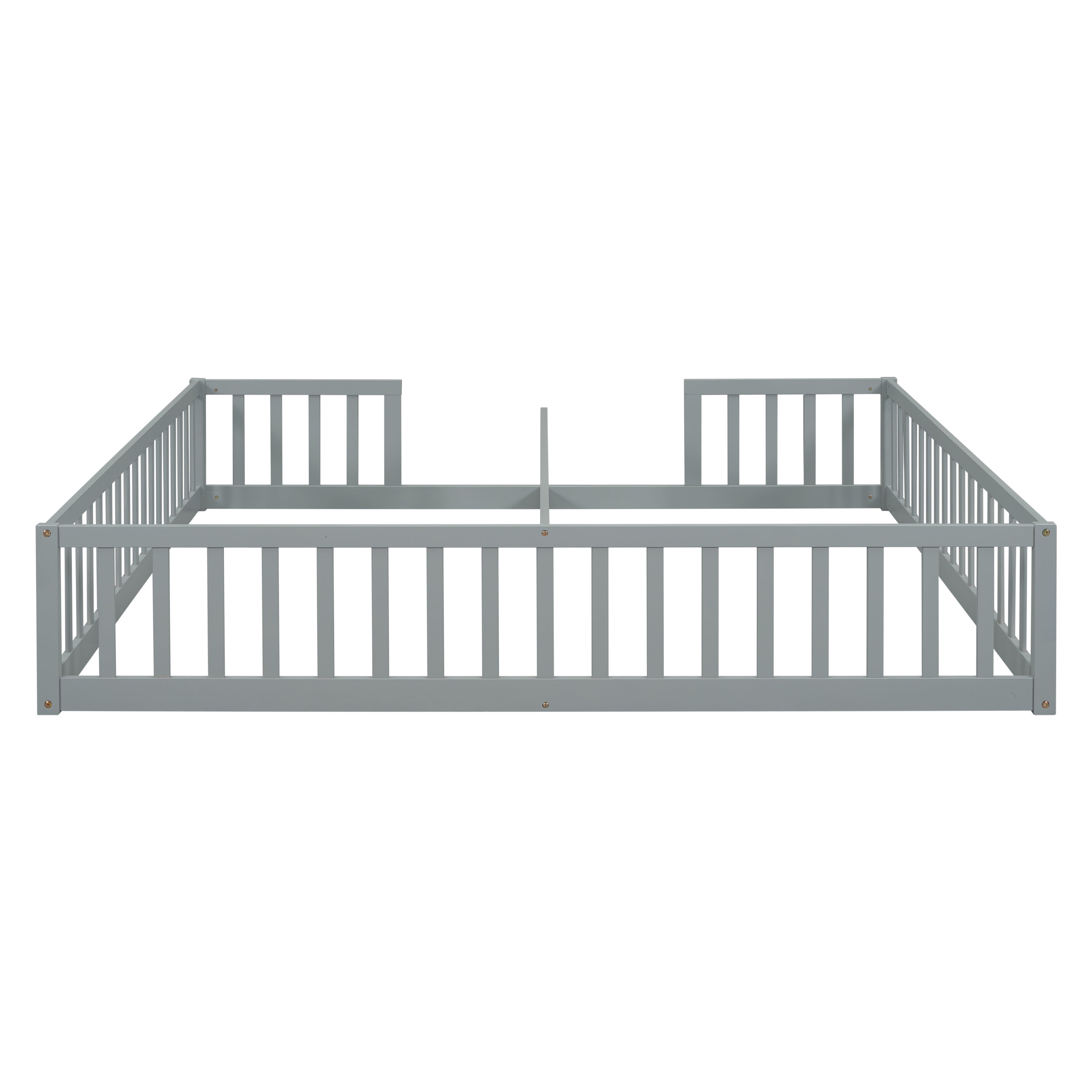 HAOYYE Double Twin Floor Bed with Fence, Guardrails, without door, Grey Sturdy Space-Saving Heavy Duty Modern Design Easy Assembly Durable Stylish Home Furniture Versatile