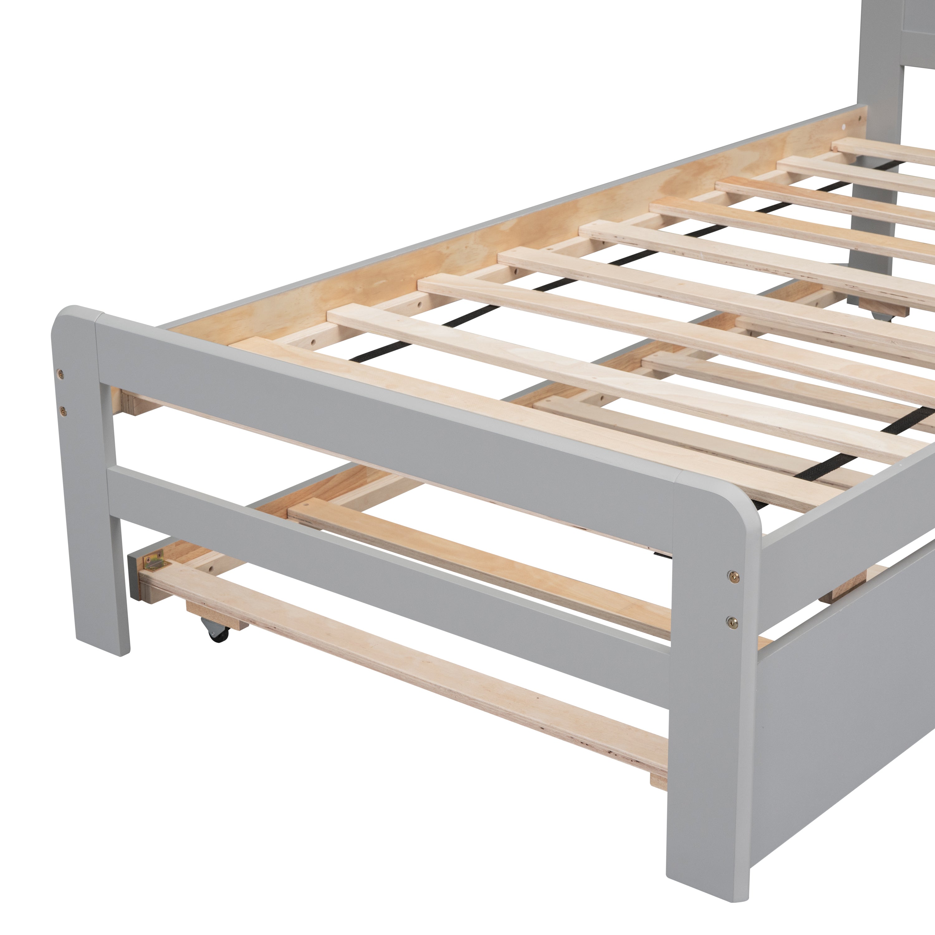 HAOYYE Modern Design Twin Size Platform Bed Frame with Trundle for Grey Color Sturdy Space-Saving Heavy Duty Easy Assembly Durable Stylish Home Furniture Versatile